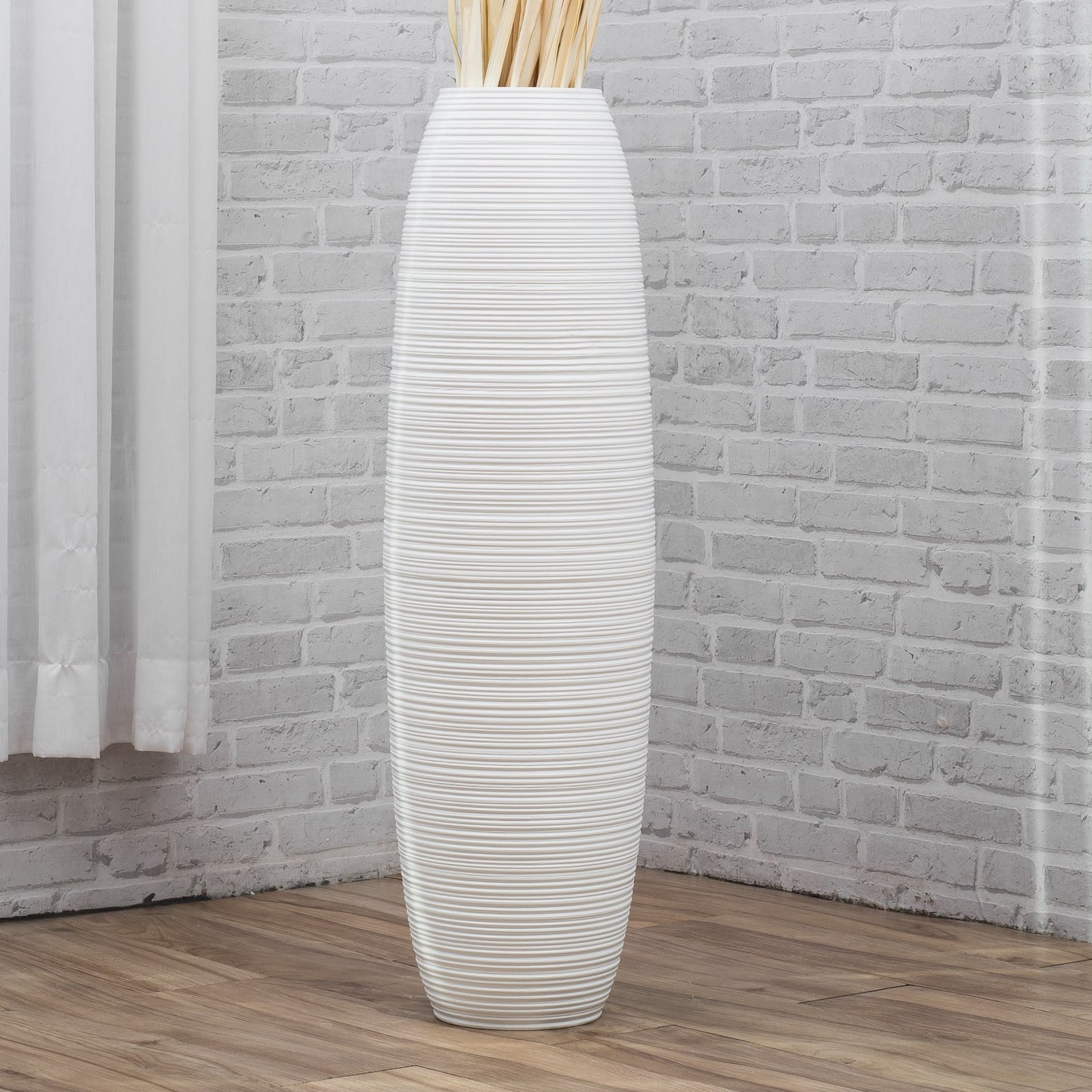 Large Mango Wood Floor Vase – Handcrafted Decorative Highlight from Thailand, white, 41 inches