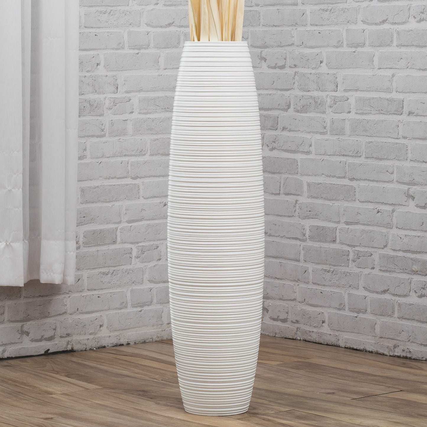 Large Mango Wood Floor Vase – Handcrafted Decorative Highlight from Thailand, white, 26 inches