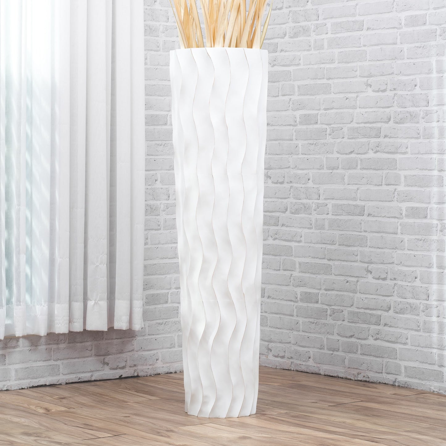 Large Mango Wood Floor Vase – Handcrafted Decorative Highlight from Thailand, white wash, 41 inches