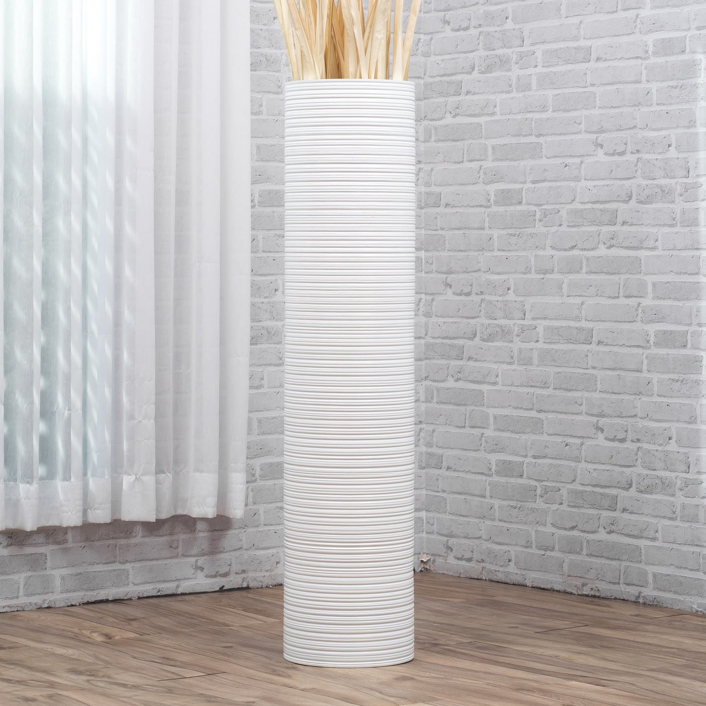 Large Mango Wood Floor Vase – Handcrafted Decorative Highlight from Thailand, white, 41 inches