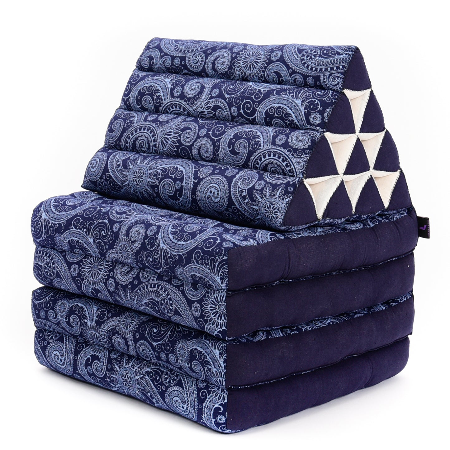 Extra Long Thai Folding Mat with Triangle Cushion – Handmade Kapok Relax Mat with Extended Surface, Cbt1 - Blue, 4 seating segments