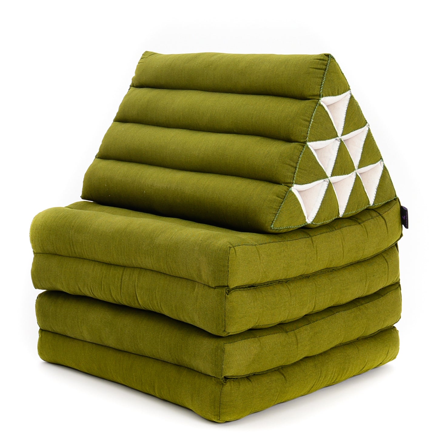 Extra Long Thai Folding Mat with Triangle Cushion – Handmade Kapok Relax Mat with Extended Surface, Cl23 - Green, 4 seating segments
