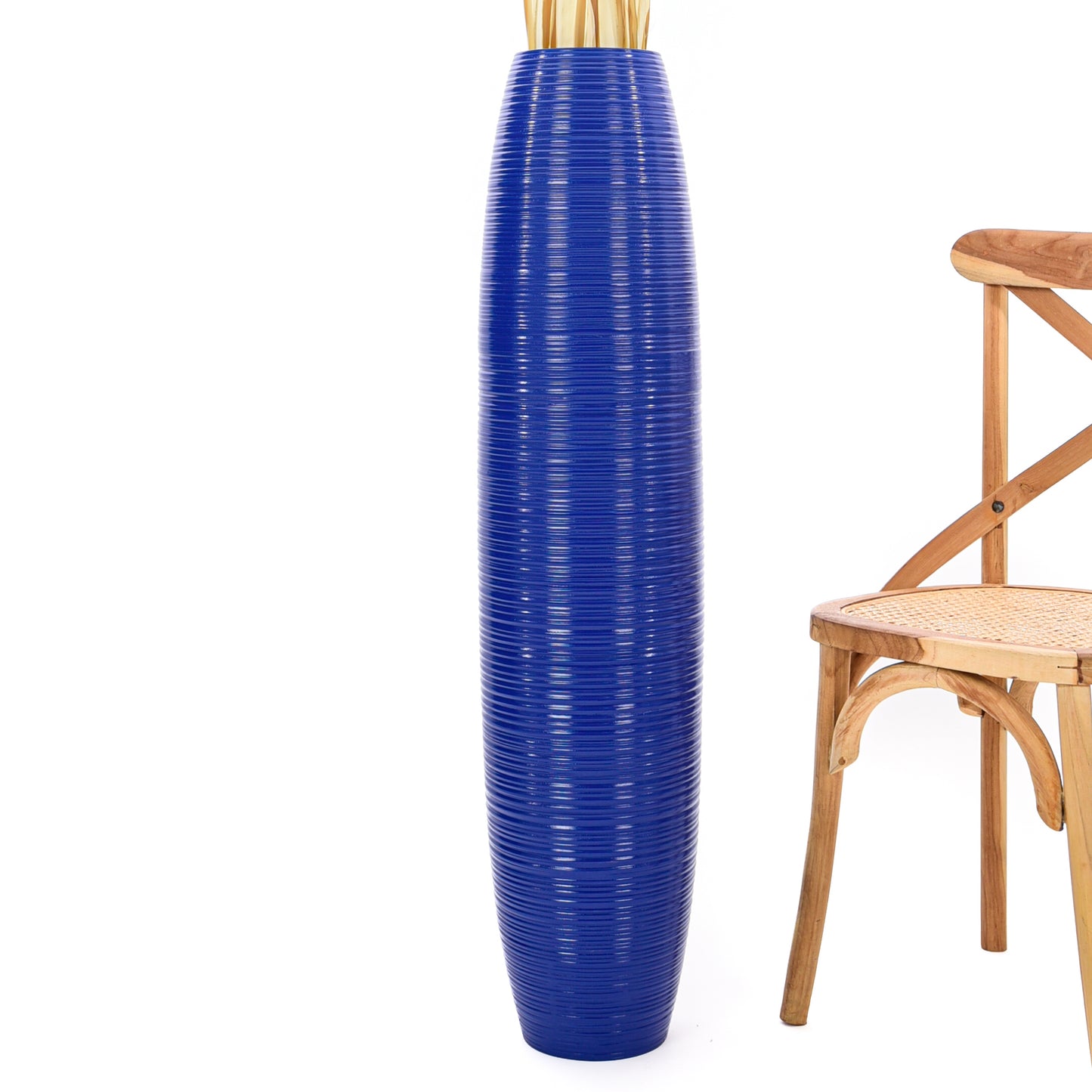 Large Mango Wood Floor Vase – Handcrafted Decorative Highlight from Thailand, blue, 41 inches