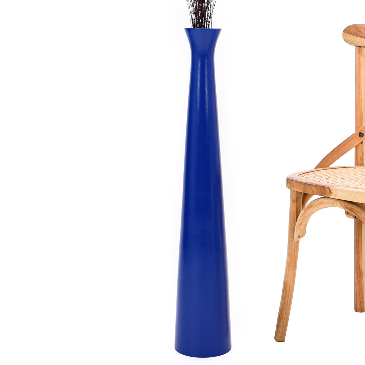 Large Mango Wood Floor Vase – Handcrafted Decorative Highlight from Thailand, blue, 34 inches