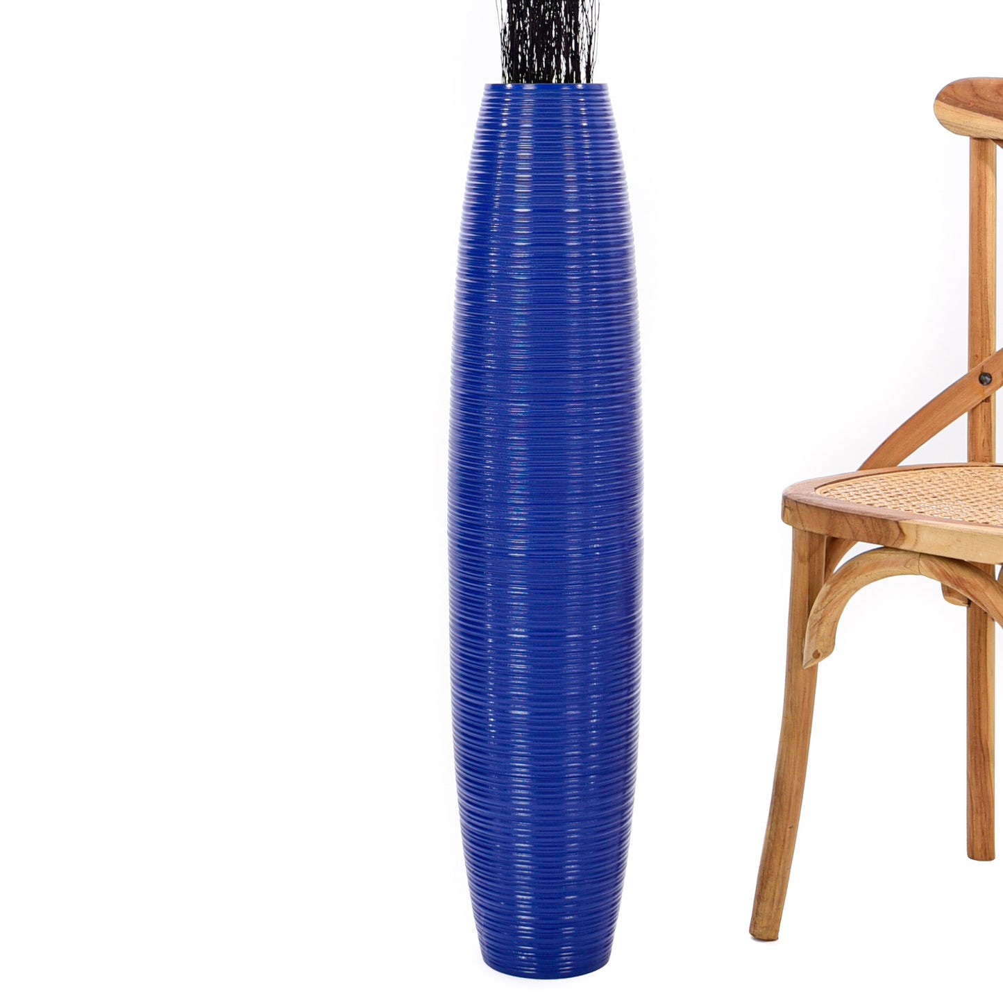 Large Mango Wood Floor Vase – Handcrafted Decorative Highlight from Thailand, blue, 34 inches
