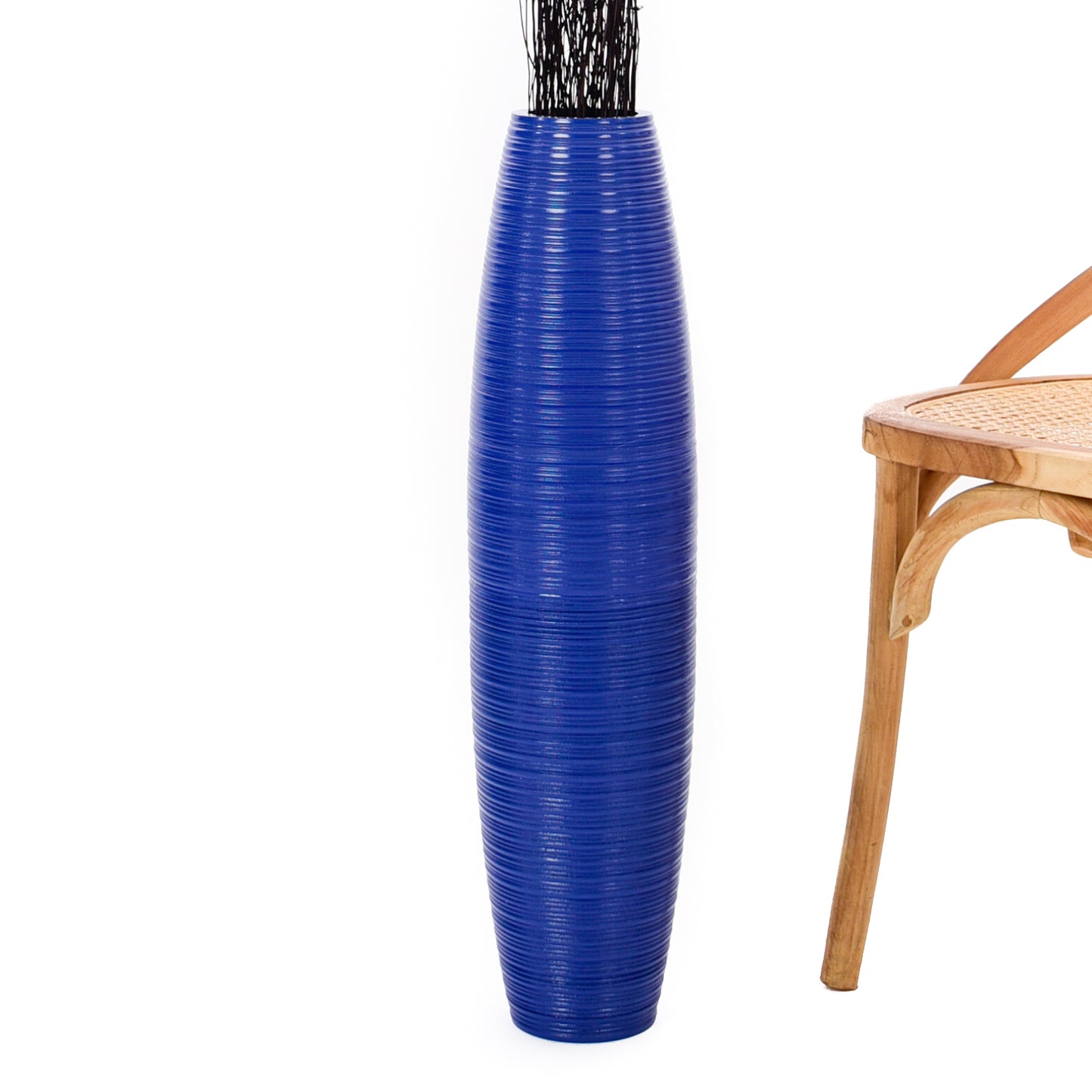 Large Mango Wood Floor Vase – Handcrafted Decorative Highlight from Thailand, blue, 26 inches