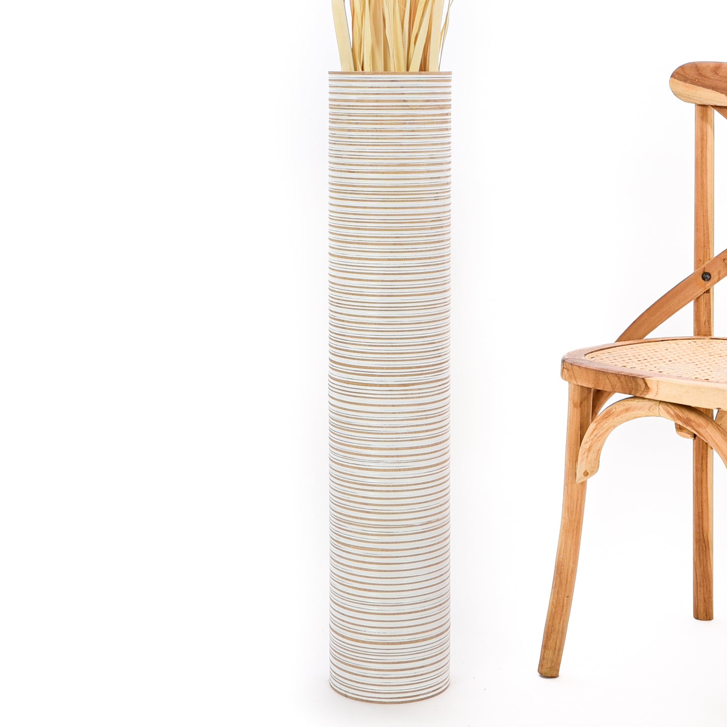 Large Mango Wood Floor Vase – Handcrafted Decorative Highlight from Thailand, white wash, 34 inches