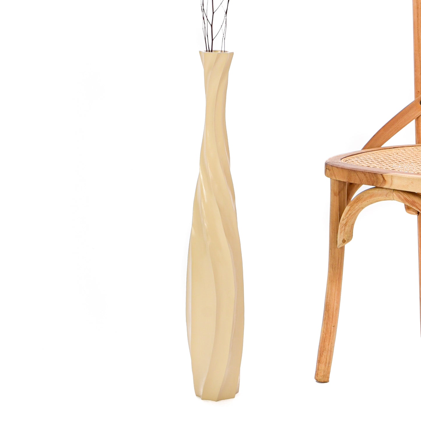 Large Mango Wood Floor Vase – Handcrafted Decorative Highlight from Thailand, cream, 26 inches