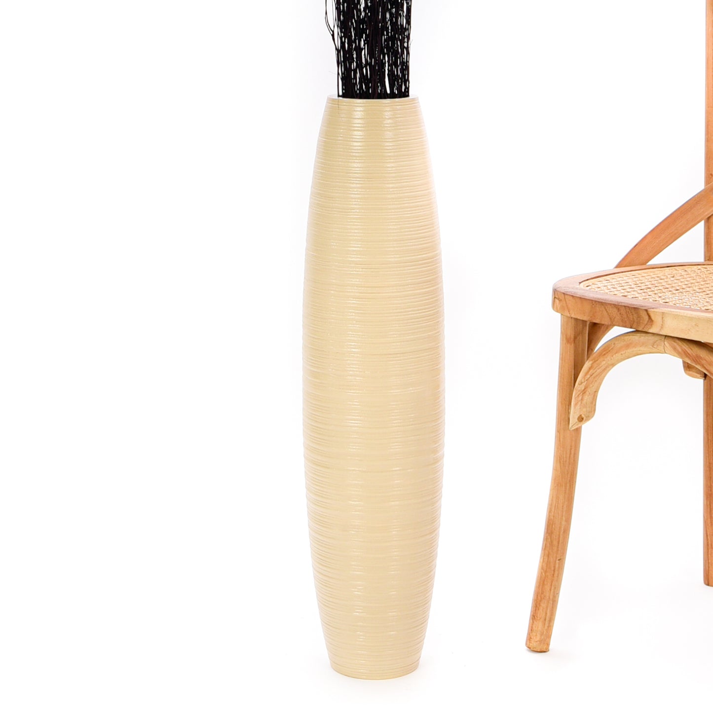 Large Mango Wood Floor Vase – Handcrafted Decorative Highlight from Thailand, cream, 26 inches