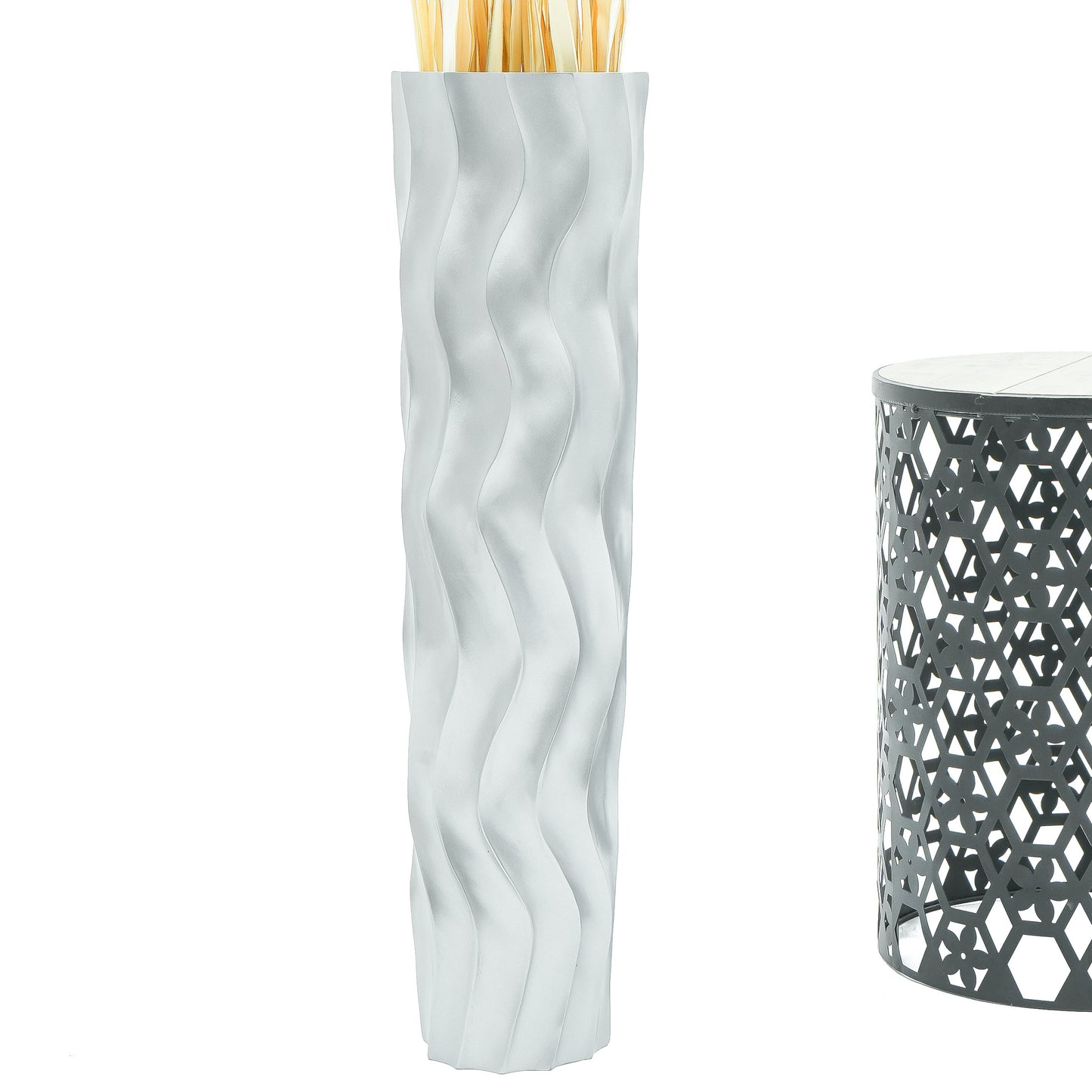 Large Mango Wood Floor Vase – Handcrafted Decorative Highlight from Thailand, silver, 26 inches