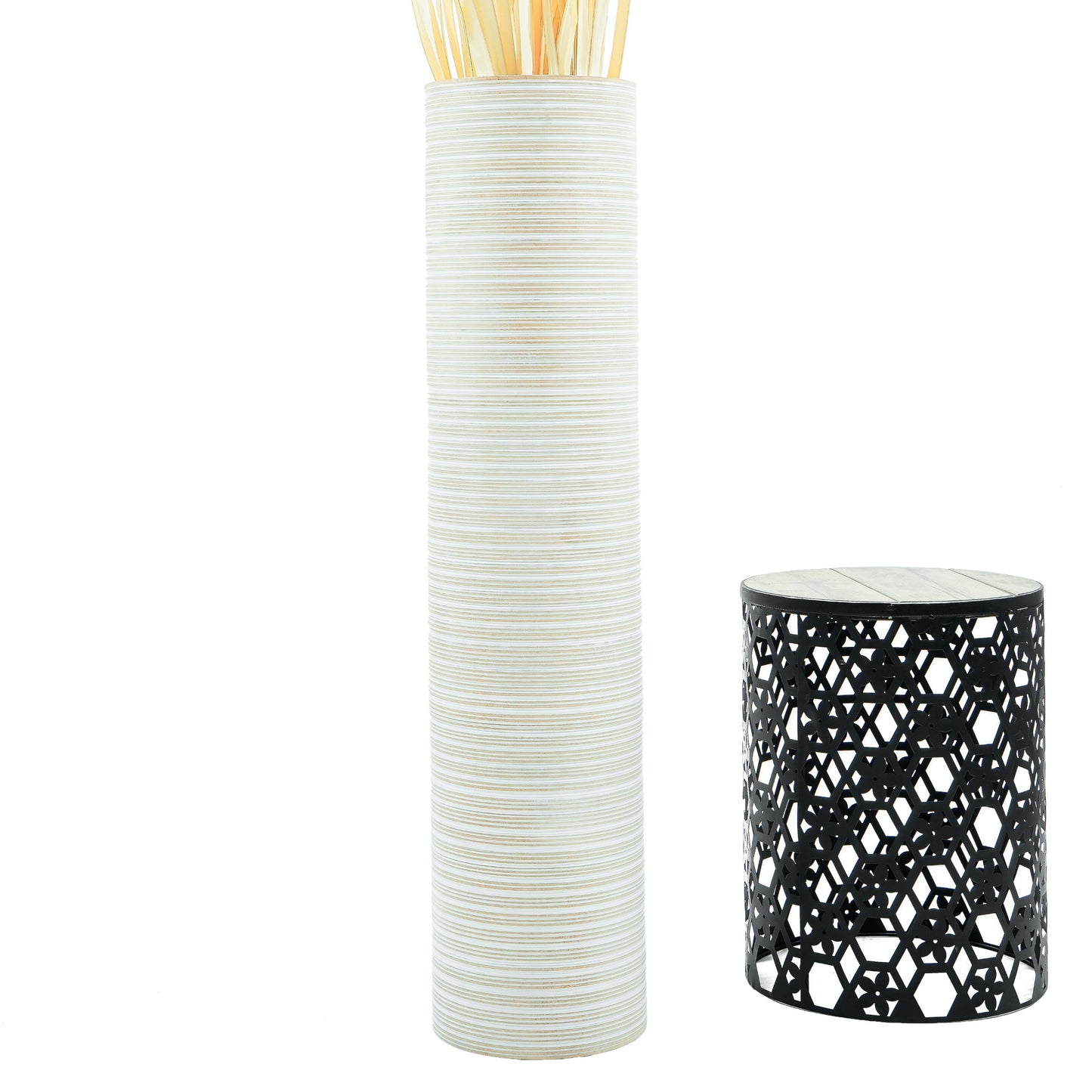 Large Mango Wood Floor Vase – Handcrafted Decorative Highlight from Thailand, white wash, 41 inches
