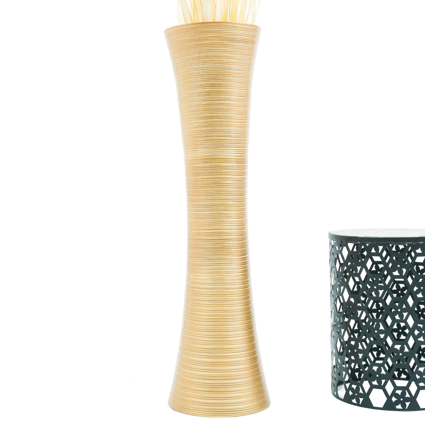 Large Mango Wood Floor Vase – Handcrafted Decorative Highlight from Thailand, gold, 41 inches