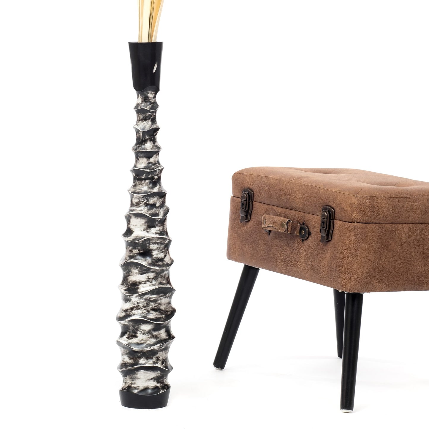 Large Mango Wood Floor Vase – Handcrafted Decorative Highlight from Thailand, black, white, 26 inches