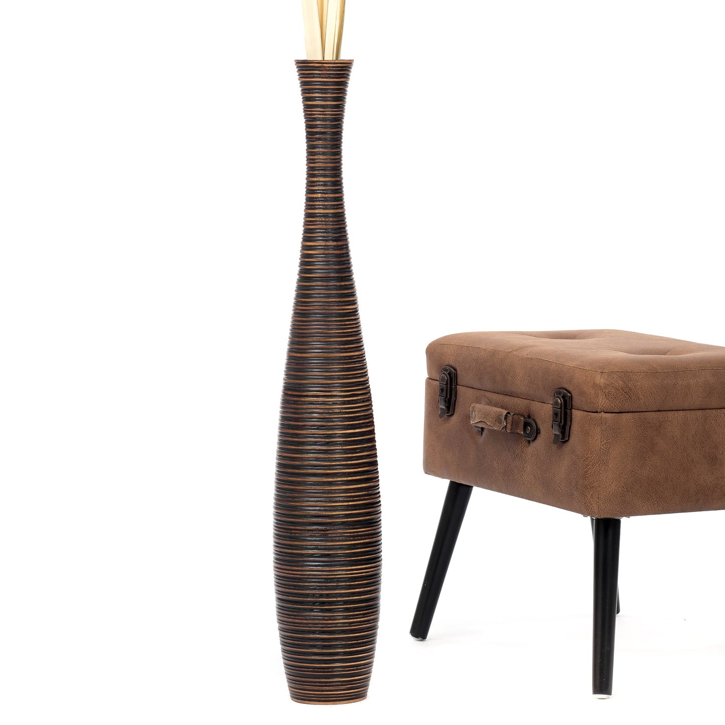 Large Mango Wood Floor Vase – Handcrafted Decorative Highlight from Thailand, brown, 34 inches