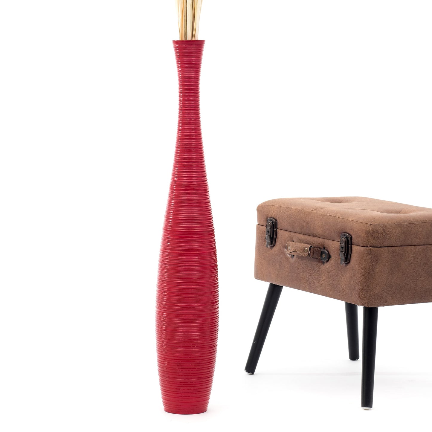 Large Mango Wood Floor Vase – Handcrafted Decorative Highlight from Thailand, red, 34 inches