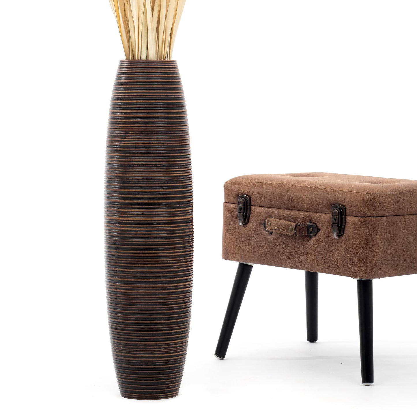Large Mango Wood Floor Vase – Handcrafted Decorative Highlight from Thailand, brown, 26 inches