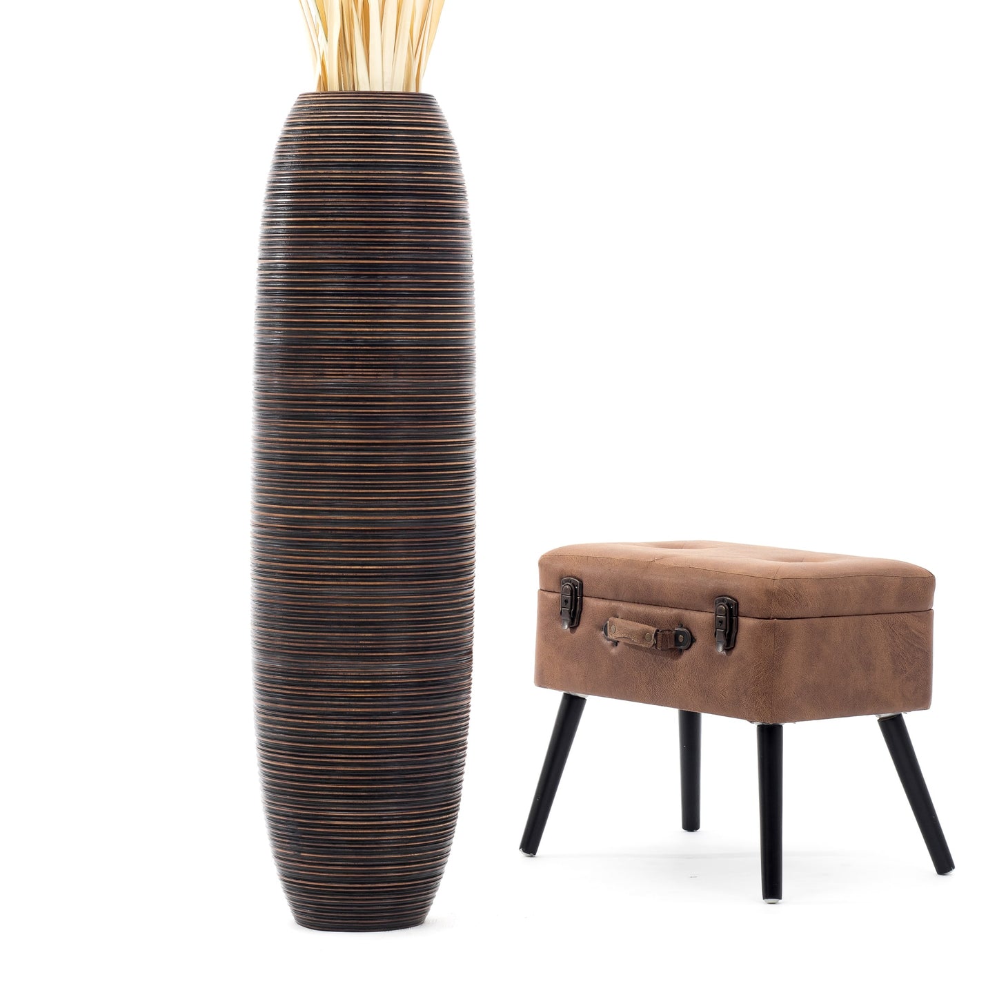 Large Mango Wood Floor Vase – Handcrafted Decorative Highlight from Thailand, brown, 41 inches