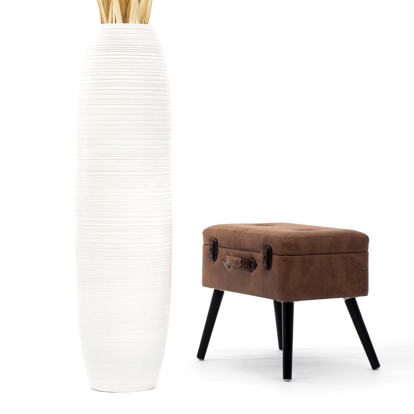 Large Mango Wood Floor Vase – Handcrafted Decorative Highlight from Thailand, white, 41 inches