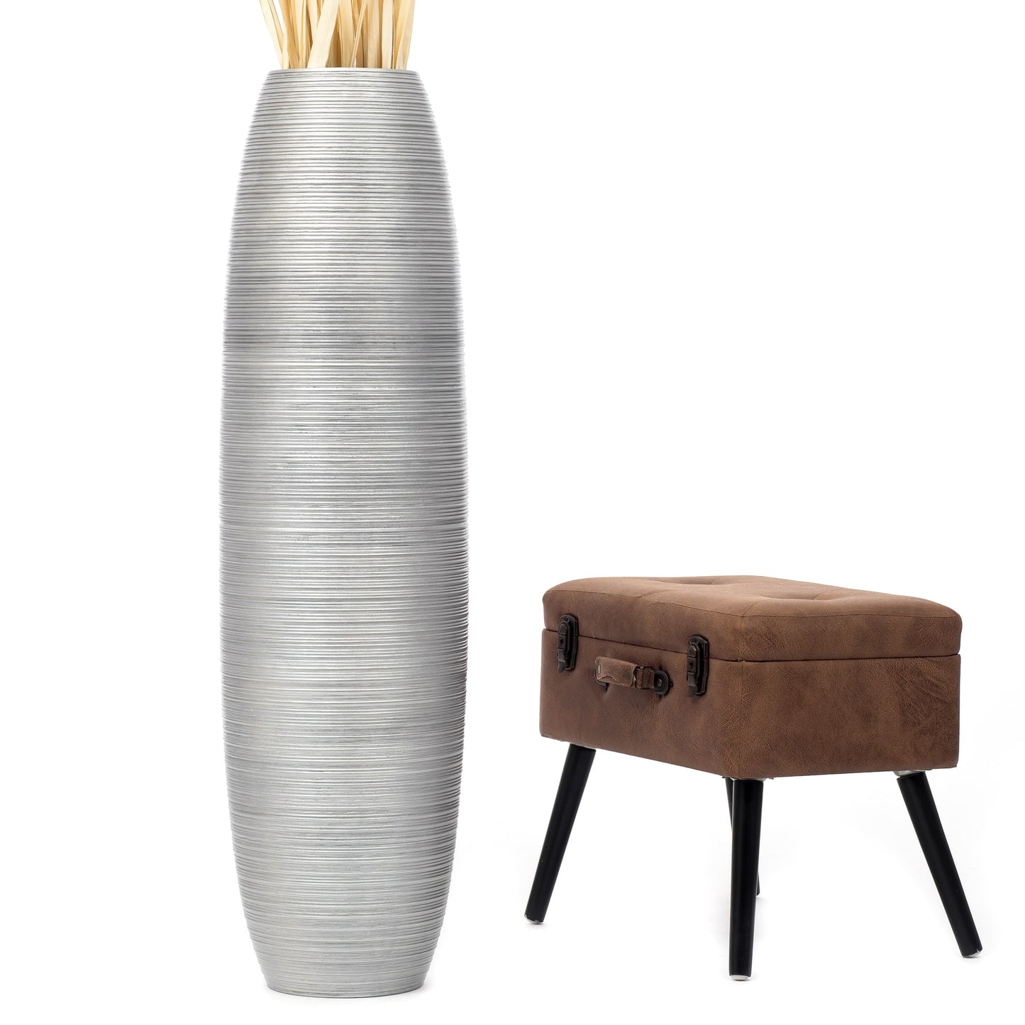 Large Mango Wood Floor Vase – Handcrafted Decorative Highlight from Thailand, silver, 41 inches