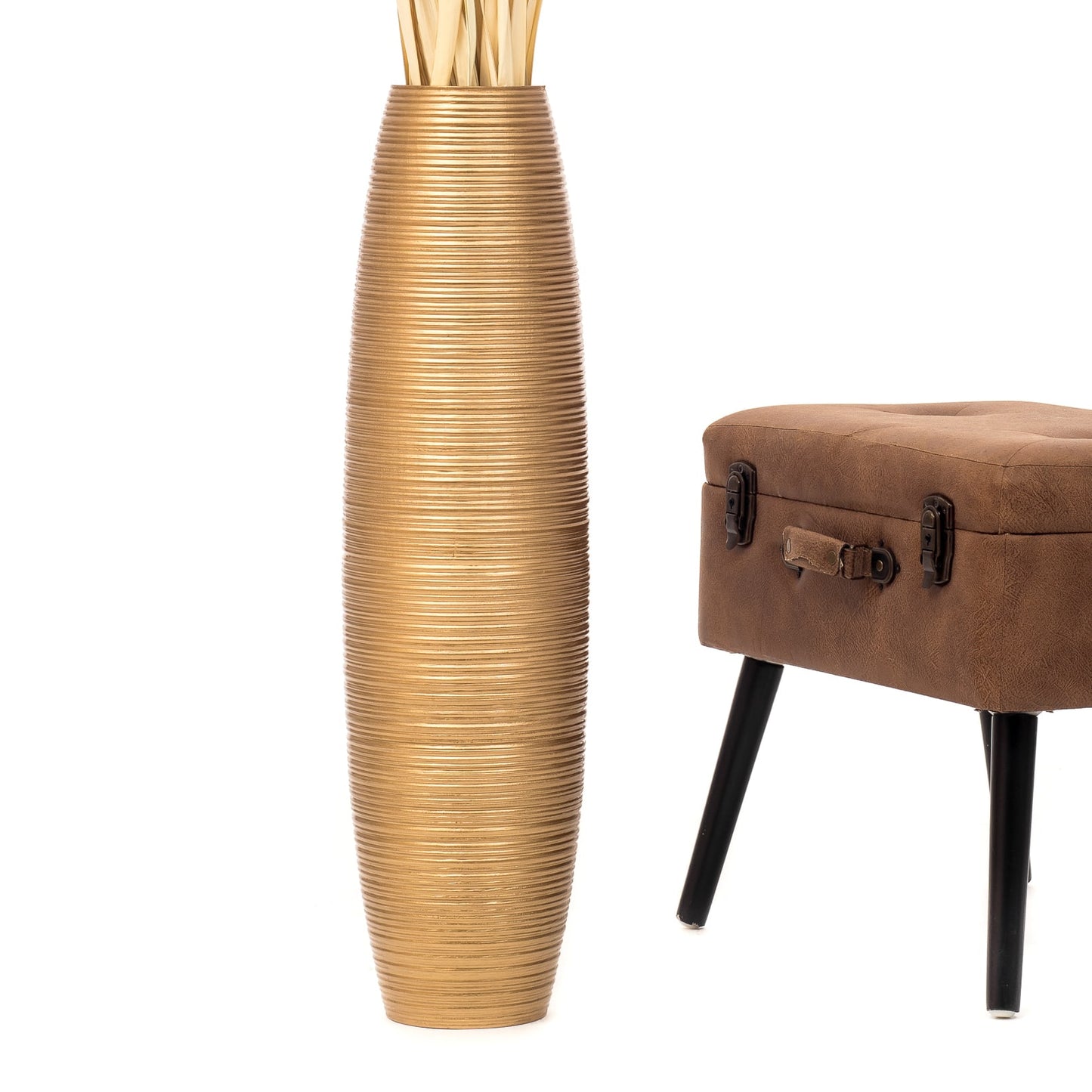 Large Mango Wood Floor Vase – Handcrafted Decorative Highlight from Thailand, gold, 26 inches