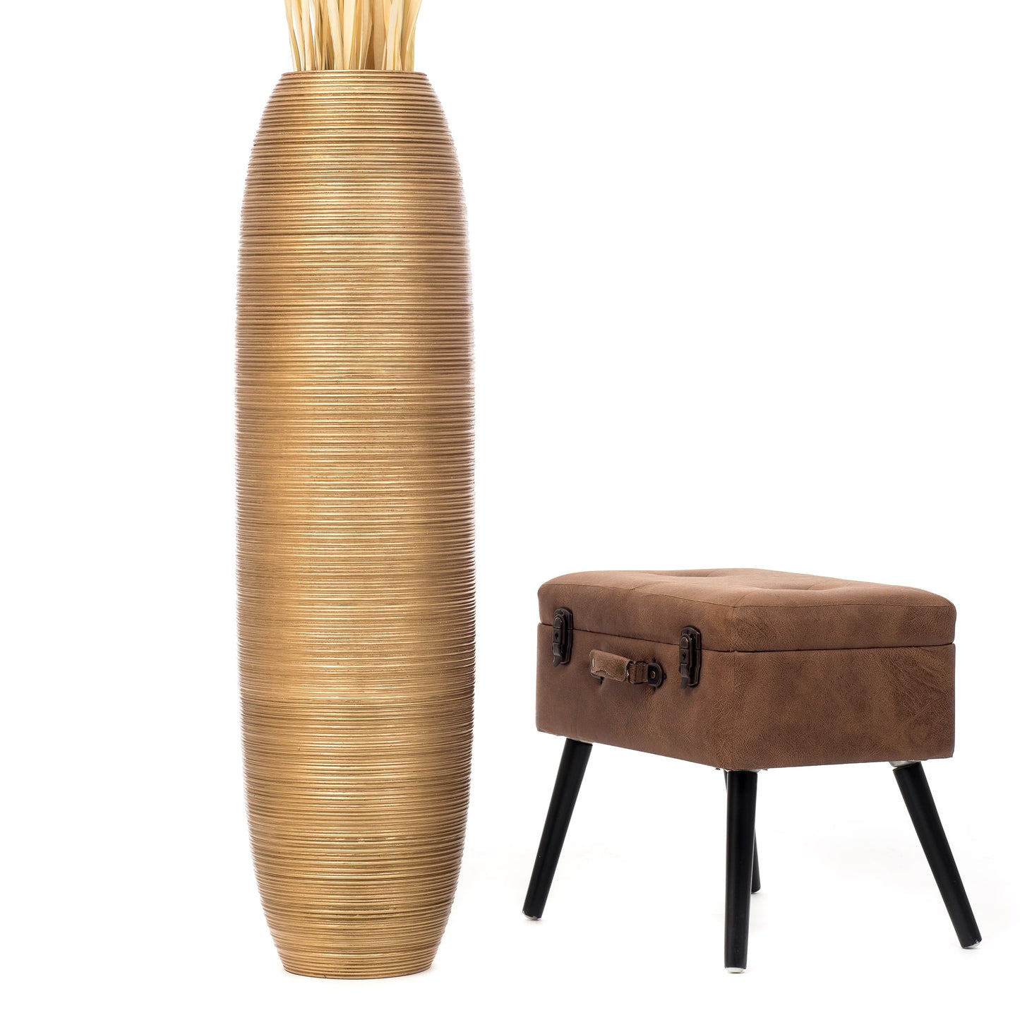 Large Mango Wood Floor Vase – Handcrafted Decorative Highlight from Thailand, gold, 41 inches
