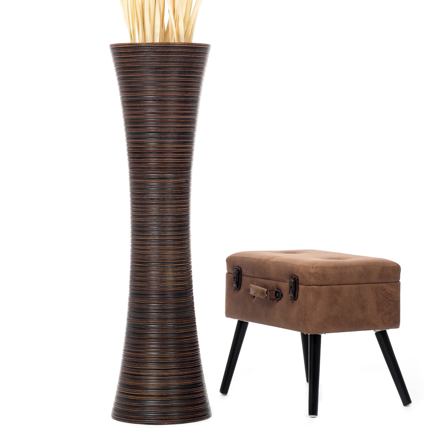 Large Mango Wood Floor Vase – Handcrafted Decorative Highlight from Thailand, brown, 41 inches