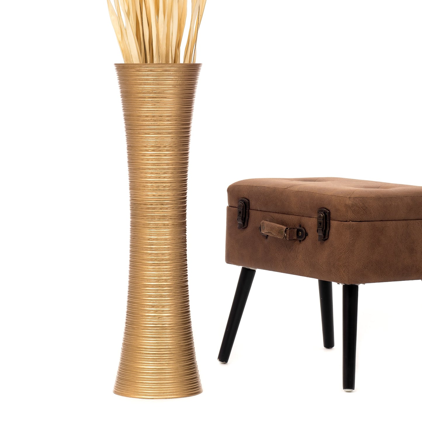 Large Mango Wood Floor Vase – Handcrafted Decorative Highlight from Thailand, gold, 26 inches