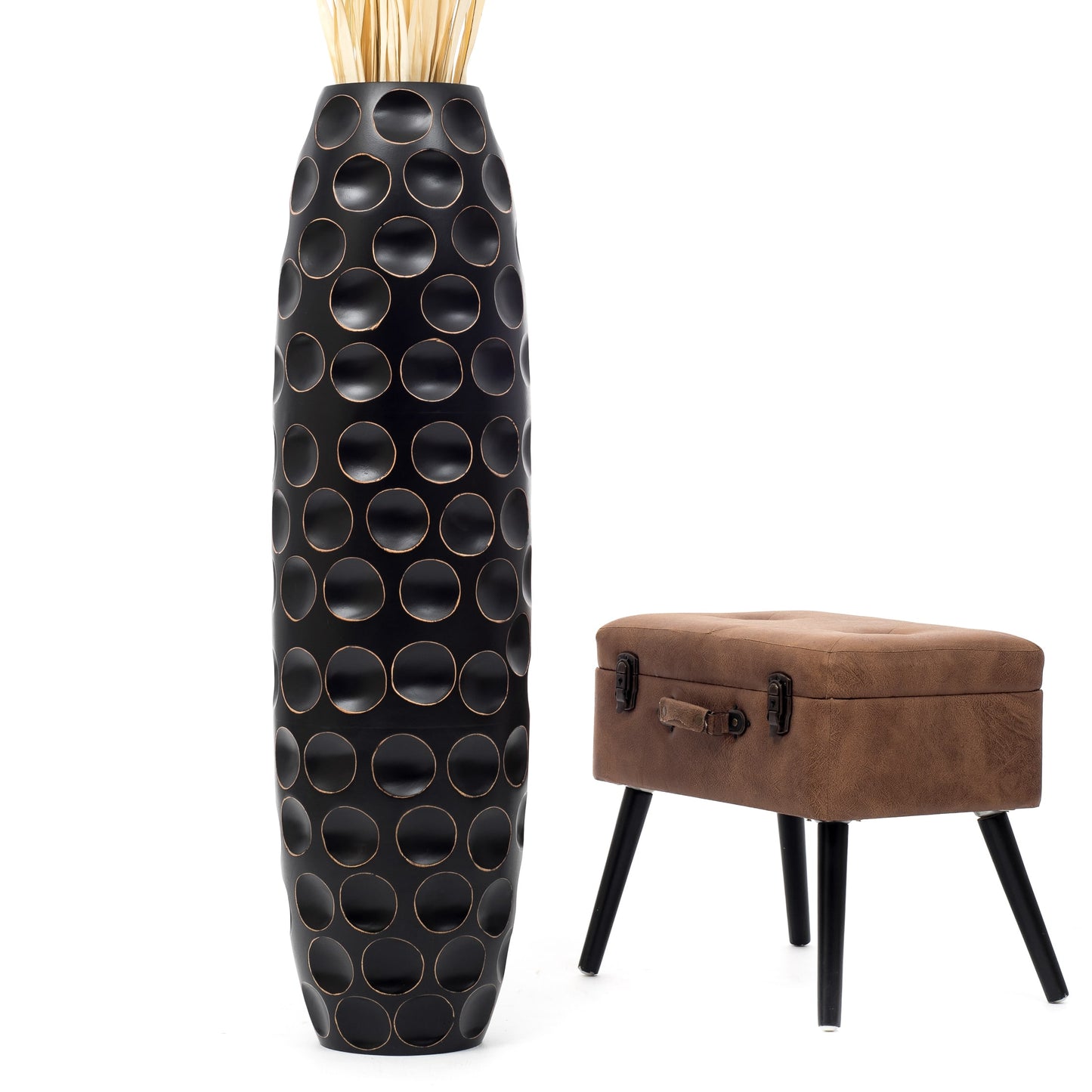 Large Mango Wood Floor Vase – Handcrafted Decorative Highlight from Thailand, black, 41 inches