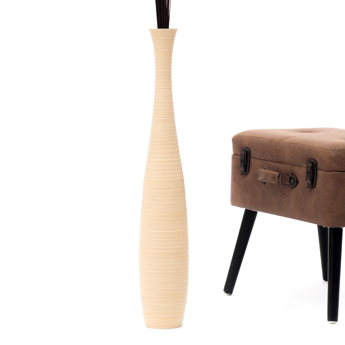 Large Mango Wood Floor Vase – Handcrafted Decorative Highlight from Thailand, cream, 26 inches