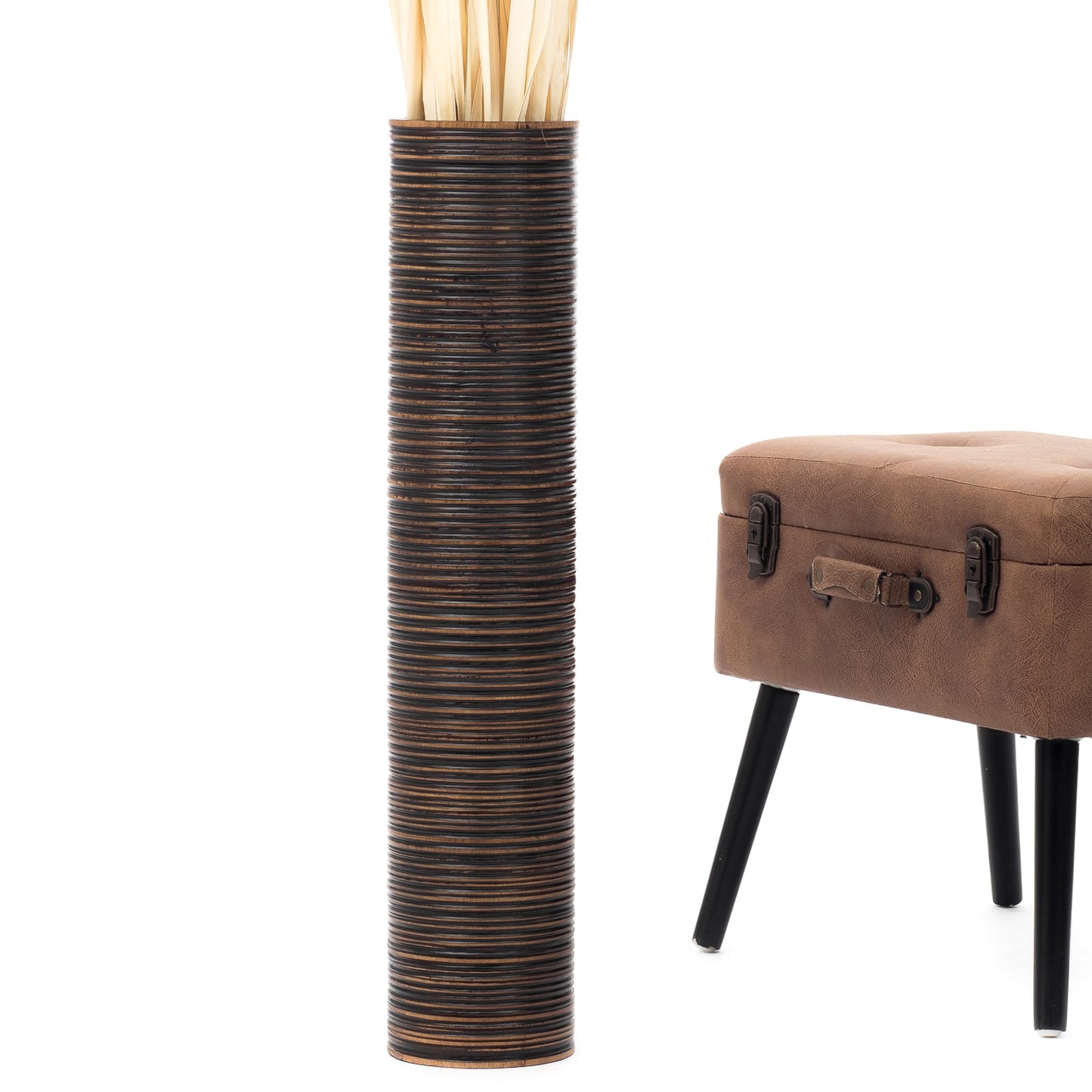 Large Mango Wood Floor Vase – Handcrafted Decorative Highlight from Thailand, brown, 26 inches