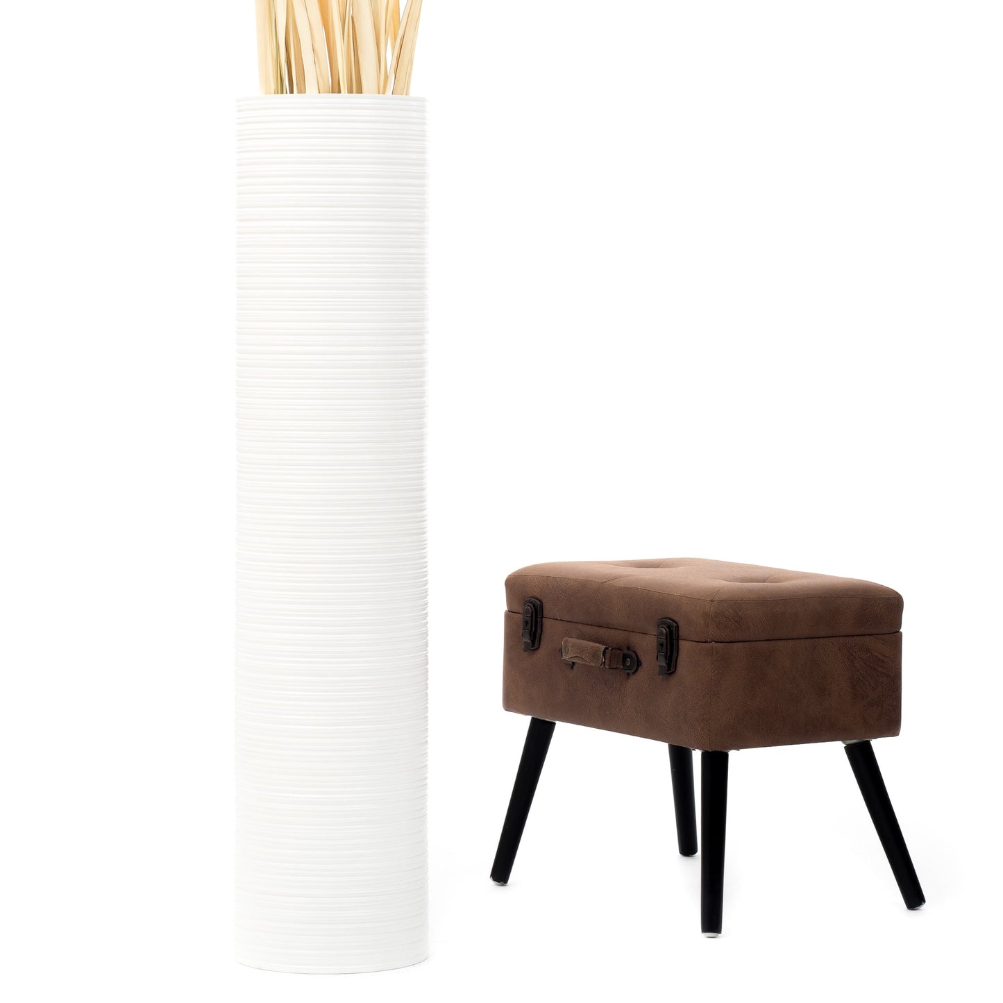 Large Mango Wood Floor Vase – Handcrafted Decorative Highlight from Thailand, white, 41 inches