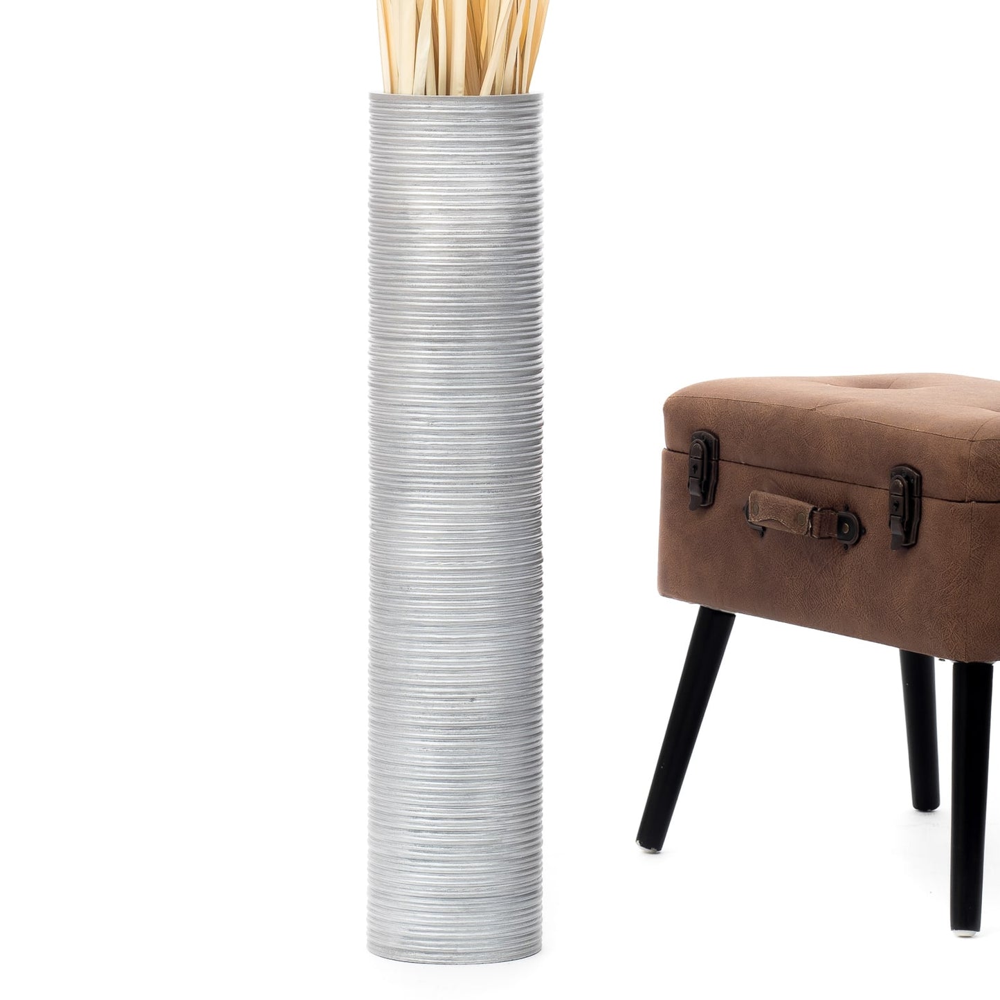 Large Mango Wood Floor Vase – Handcrafted Decorative Highlight from Thailand, silver, 26 inches