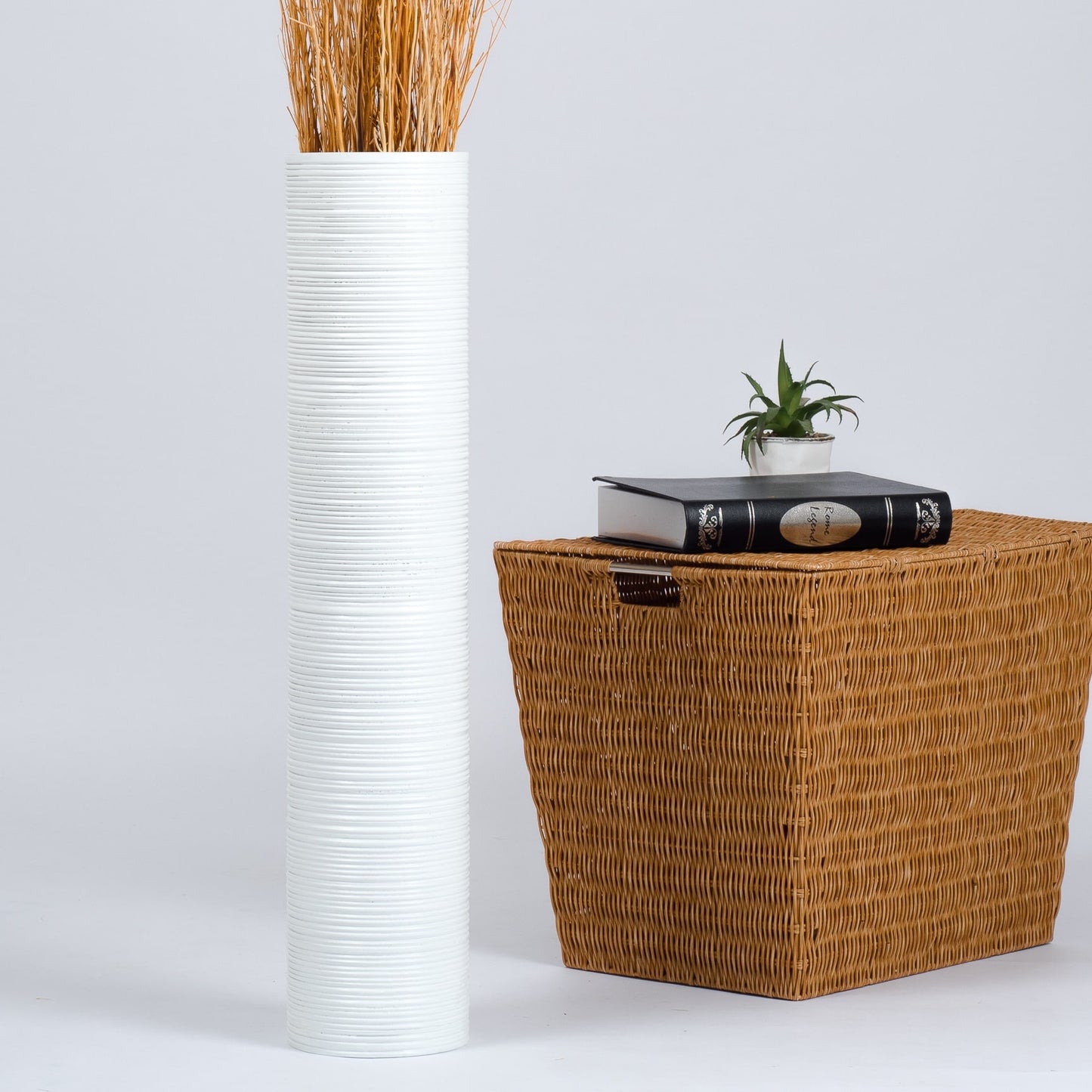 Large Mango Wood Floor Vase – Handcrafted Decorative Highlight from Thailand, white, 26 inches