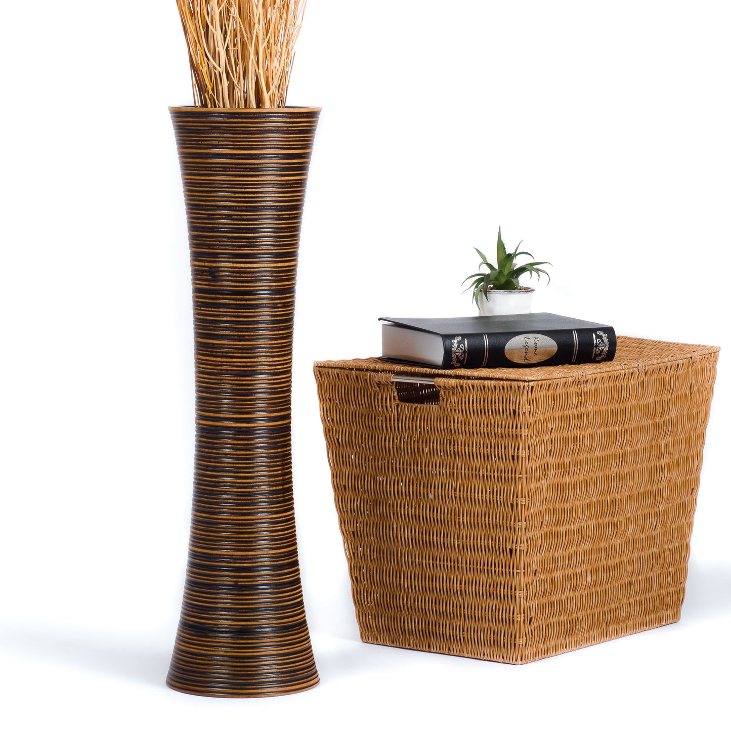 Large Mango Wood Floor Vase – Handcrafted Decorative Highlight from Thailand, brown, 26 inches