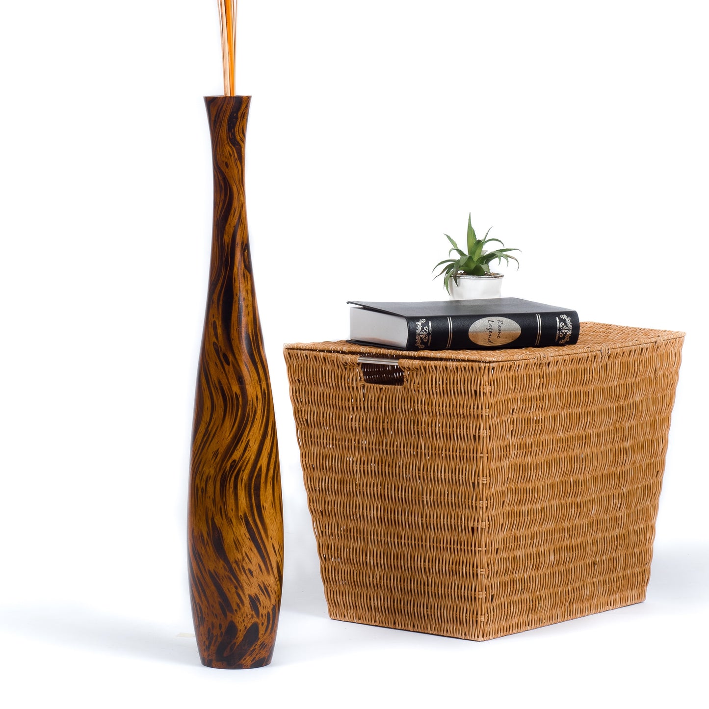 Large Mango Wood Floor Vase – Handcrafted Decorative Highlight from Thailand, brown, light brown, 26 inches
