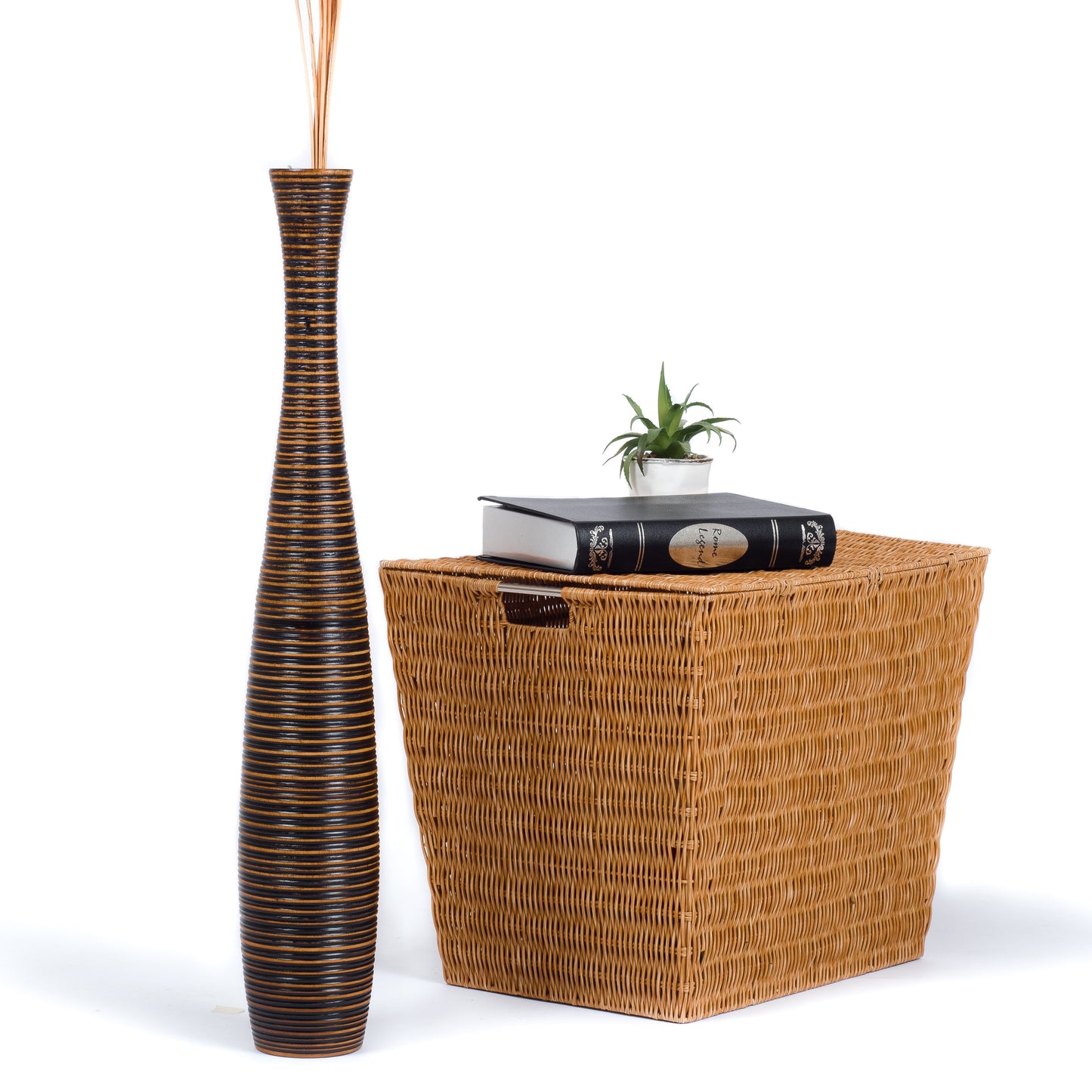Large Mango Wood Floor Vase – Handcrafted Decorative Highlight from Thailand, brown, 26 inches