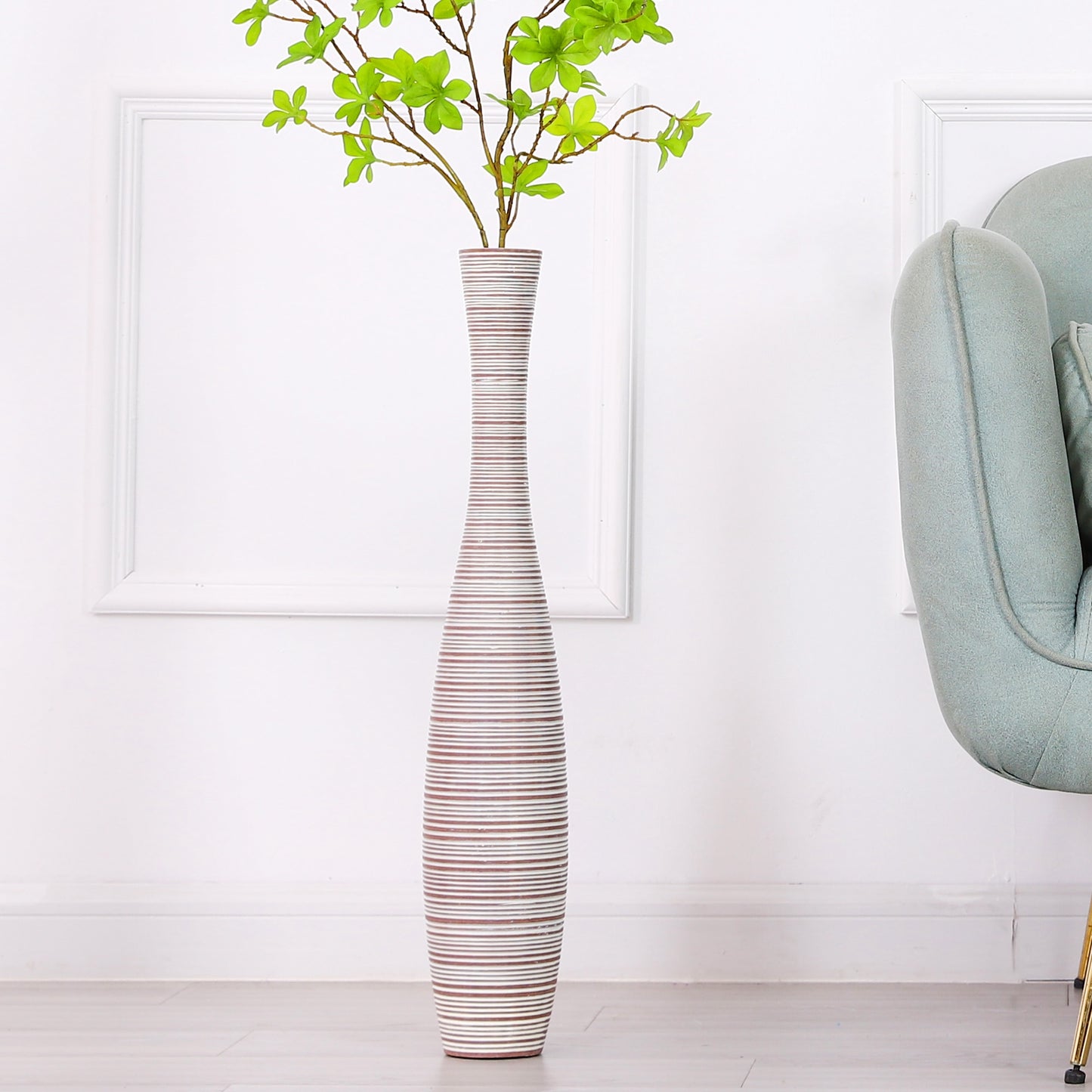 Large Resin Floor Vase – Stylish Waterproof Vase for Fresh & Dried Flowers, white wash, 26 inches