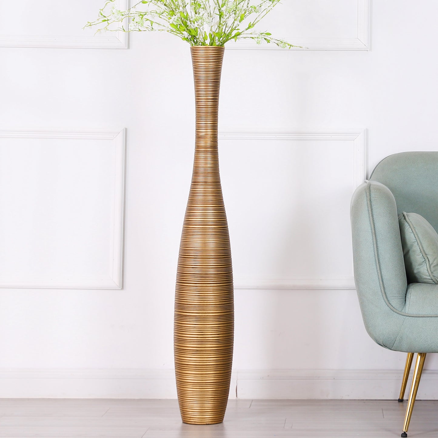 Large Resin Floor Vase – Stylish Waterproof Vase for Fresh & Dried Flowers, gold, 41 inches