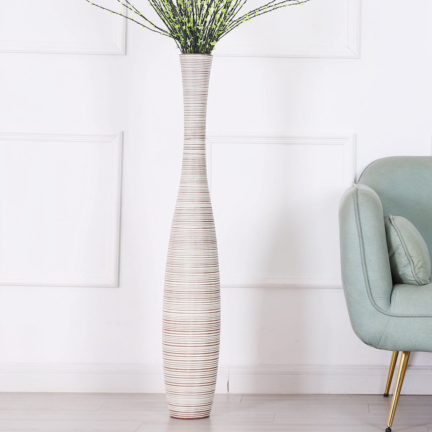 Large Resin Floor Vase – Stylish Waterproof Vase for Fresh & Dried Flowers, white wash, 41 inches