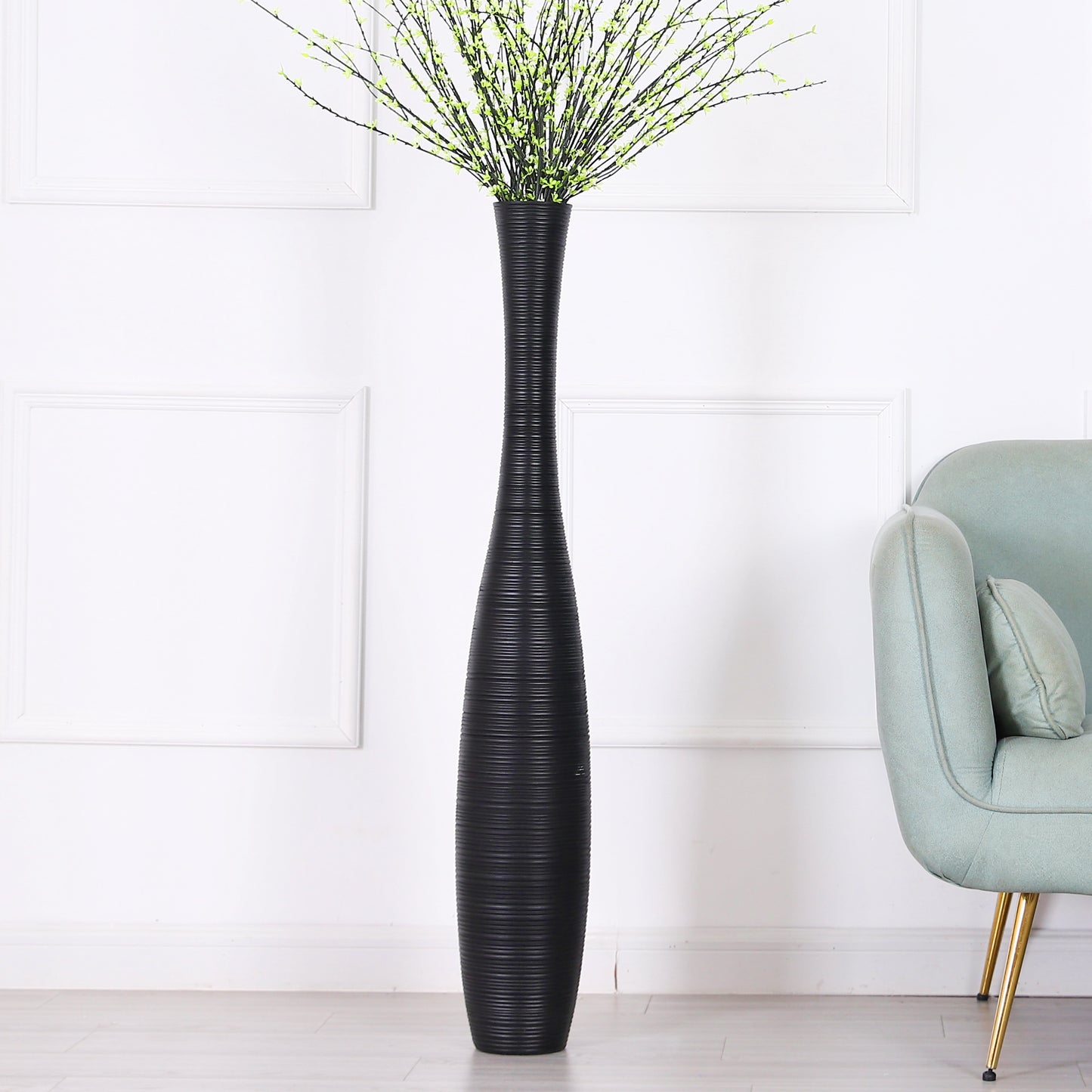 Large Resin Floor Vase – Stylish Waterproof Vase for Fresh & Dried Flowers, black, 41 inches