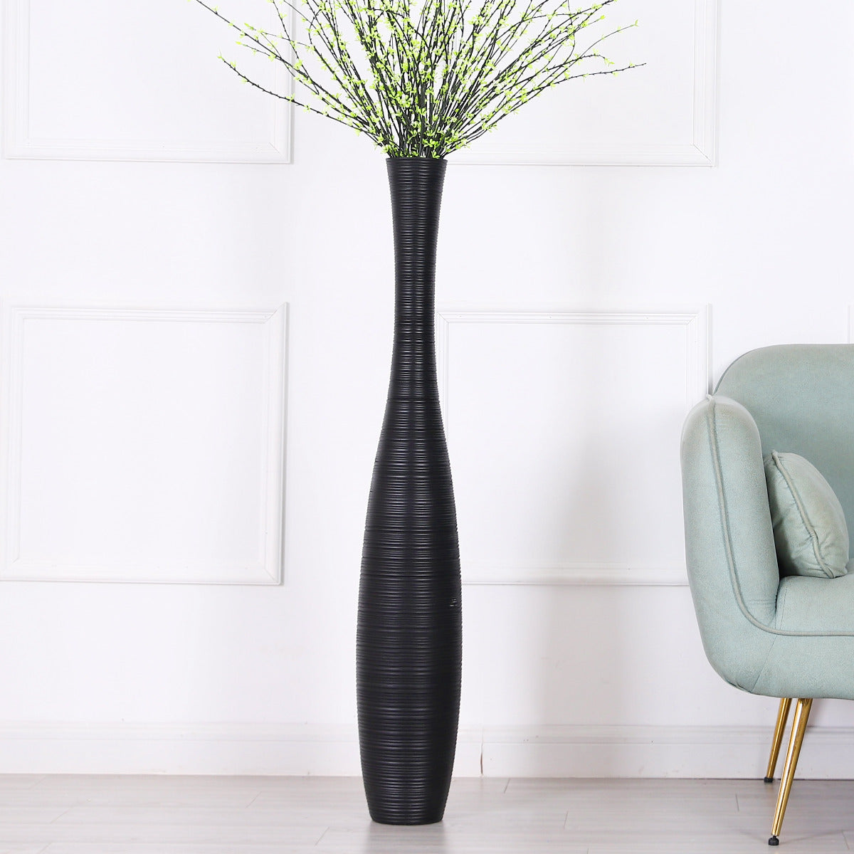 Large Mango Wood Floor Vase – Handcrafted Decorative Highlight from Thailand, black, 34 inches