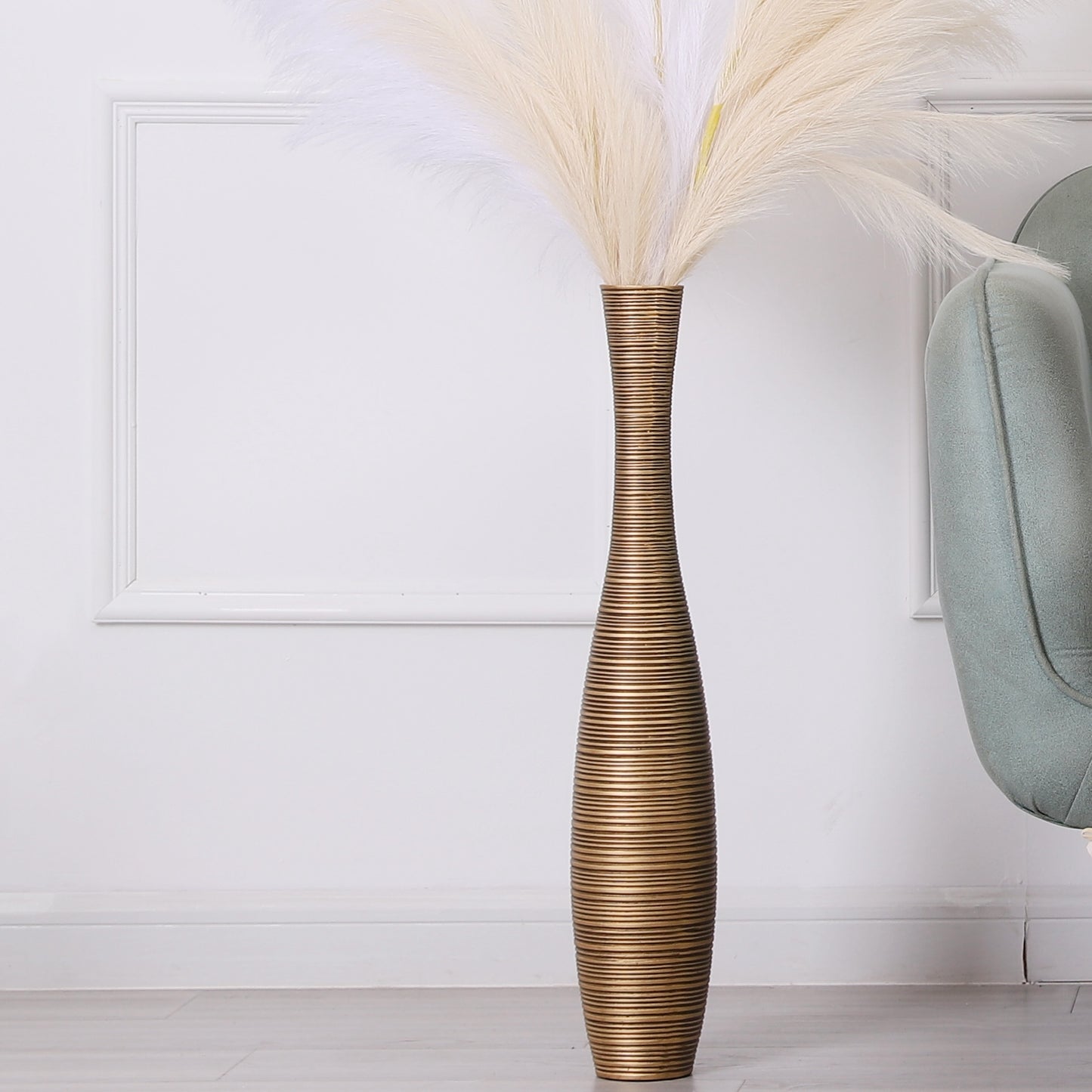 Large Resin Floor Vase – Stylish Waterproof Vase for Fresh & Dried Flowers, gold, 26 inches