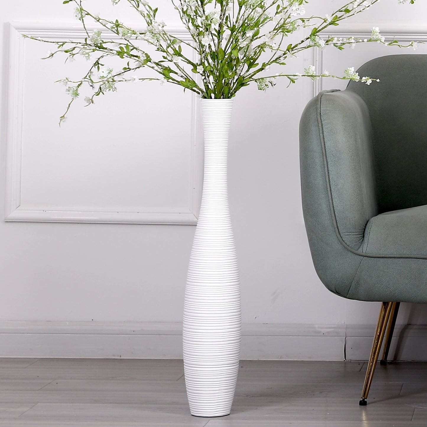 Large Resin Floor Vase – Stylish Waterproof Vase for Fresh & Dried Flowers, white, 26 inches