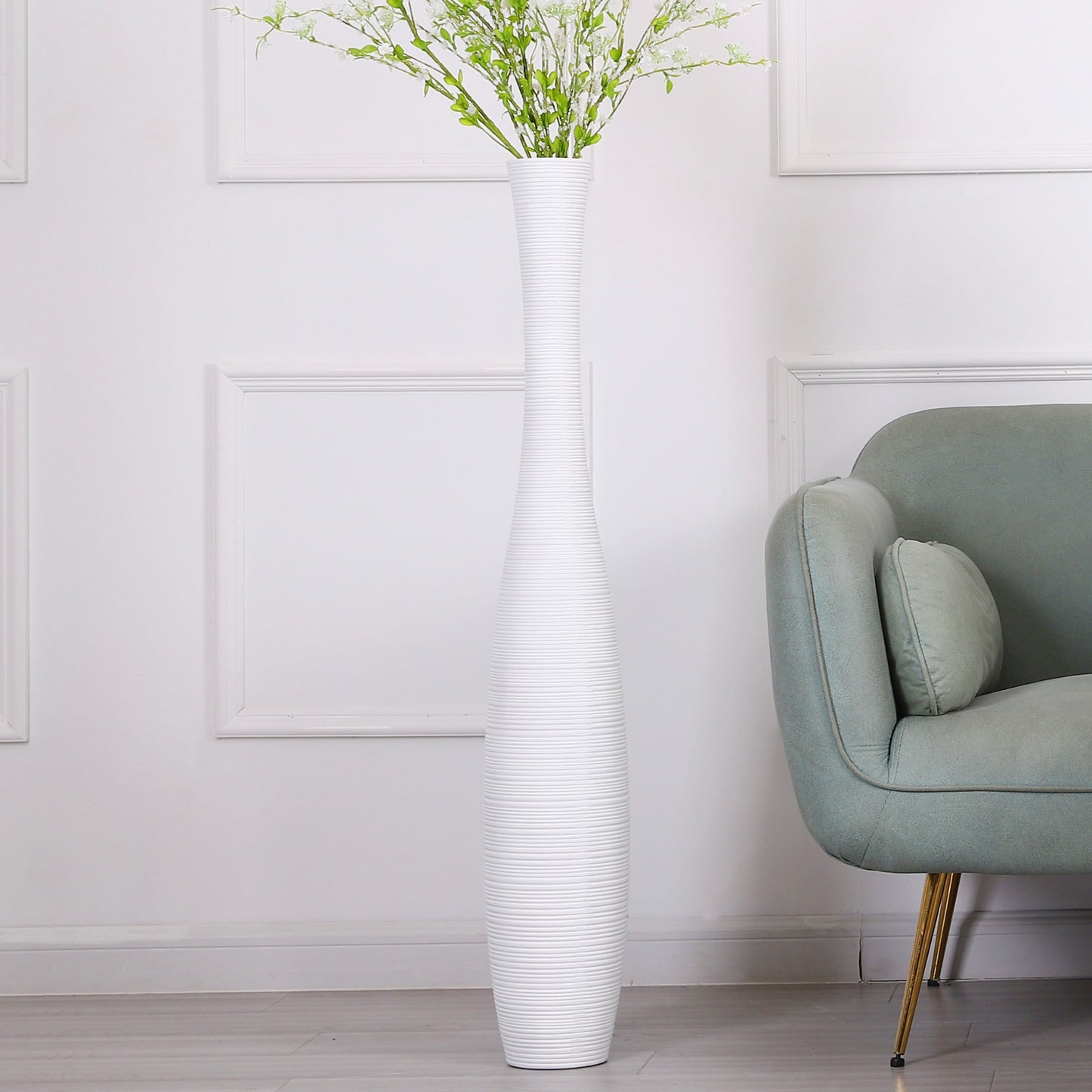 Large Resin Floor Vase – Stylish Waterproof Vase for Fresh & Dried Flowers, white, 41 inches