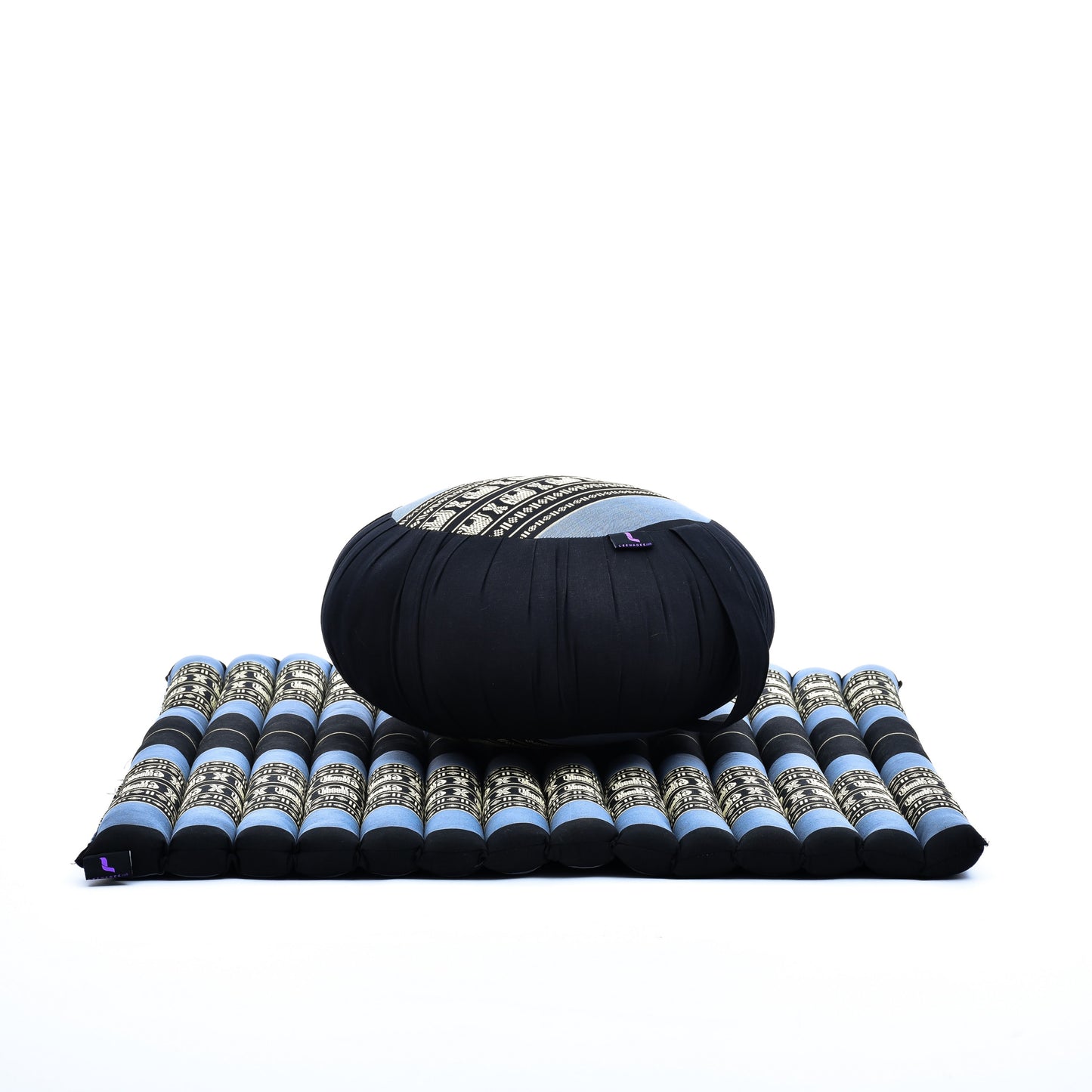 Kapok Meditation Cushion Set – Zabuton Mat & Zafu Seat Cushion with Cotton Cover, Sf15 - Blue