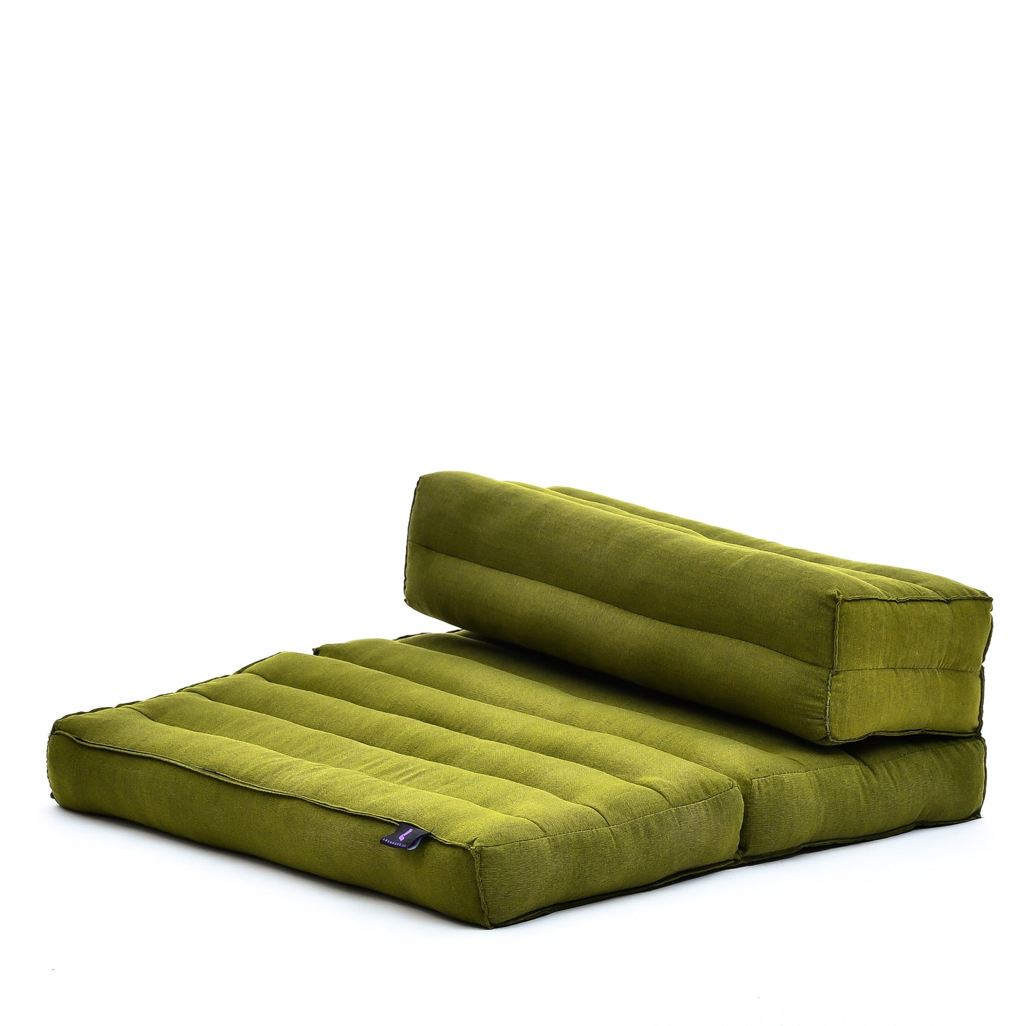 Foldable Meditation Cushion – Compact Kapok Seat with Foot Pad and Cotton Cover in Solid Colors or Thai Pattern, Cl23 - Green