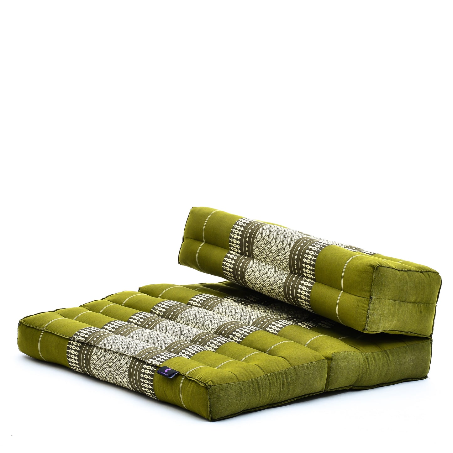 Foldable Meditation Cushion – Compact Kapok Seat with Foot Pad and Cotton Cover in Solid Colors or Thai Pattern, Sf17 - Green