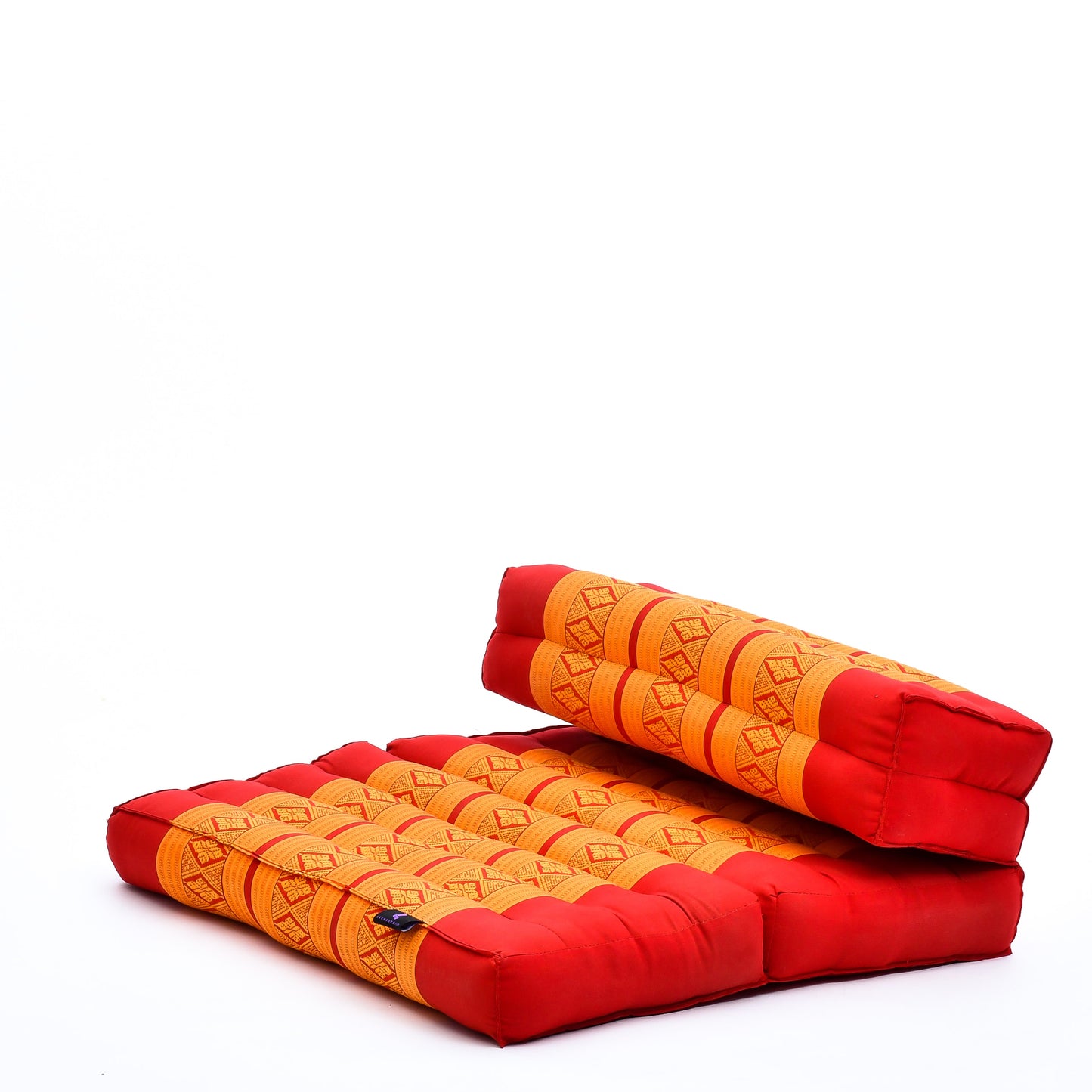 Foldable Meditation Cushion – Compact Kapok Seat with Foot Pad and Cotton Cover in Solid Colors or Thai Pattern, Sf02 - Orange