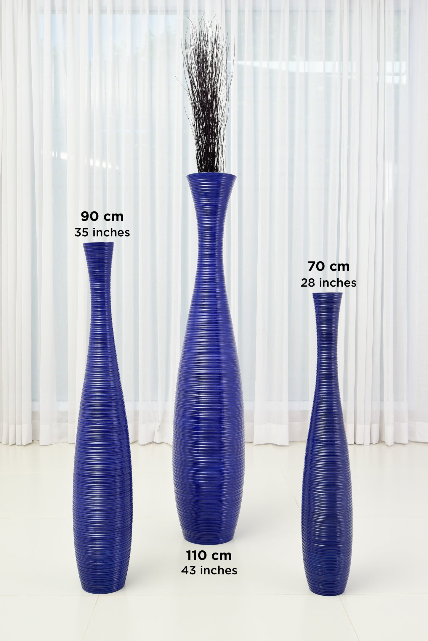 Large Mango Wood Floor Vase – Handcrafted Decorative Highlight from Thailand, blue, 34 inches