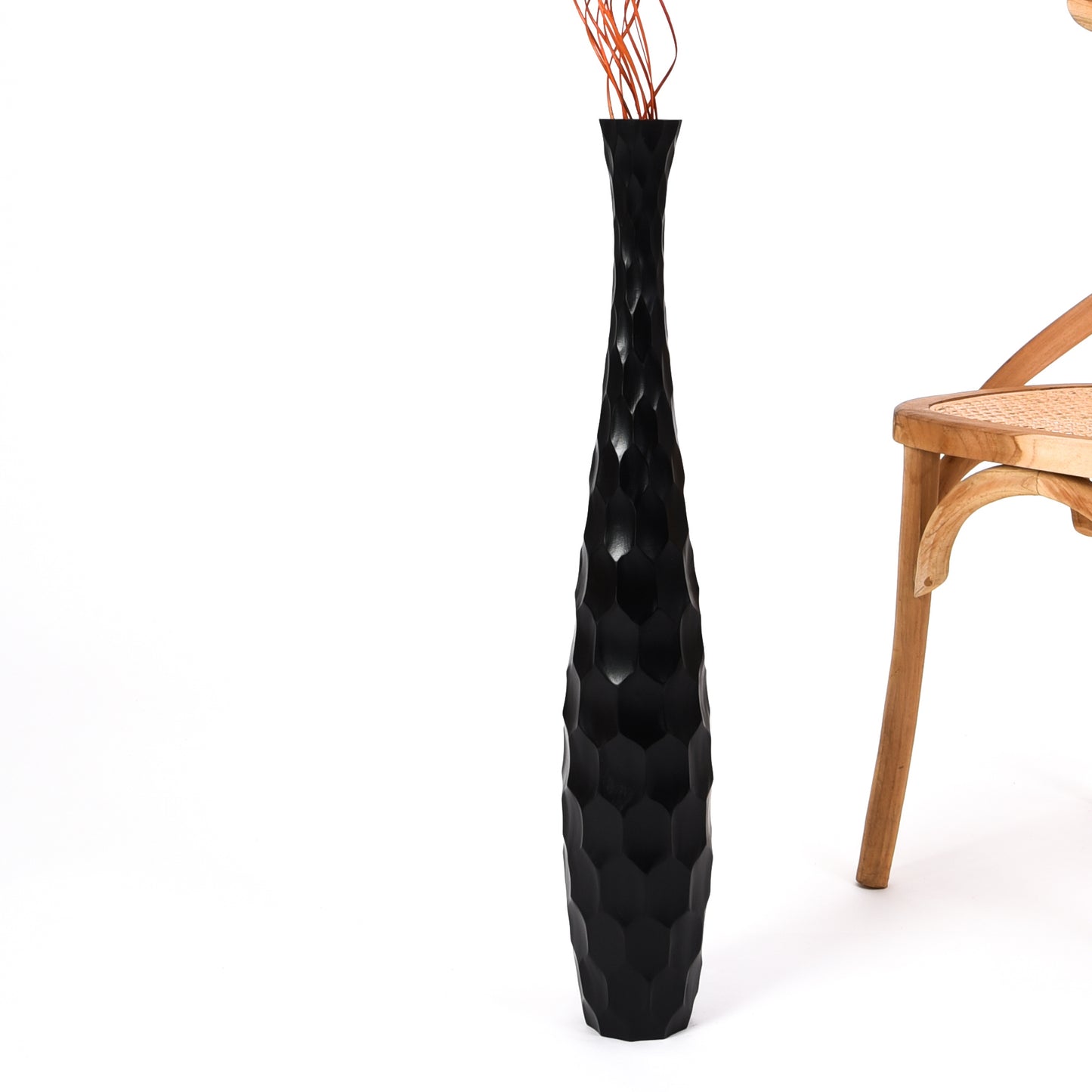 Large Mango Wood Floor Vase – Handcrafted Decorative Highlight from Thailand, black, 26 inches